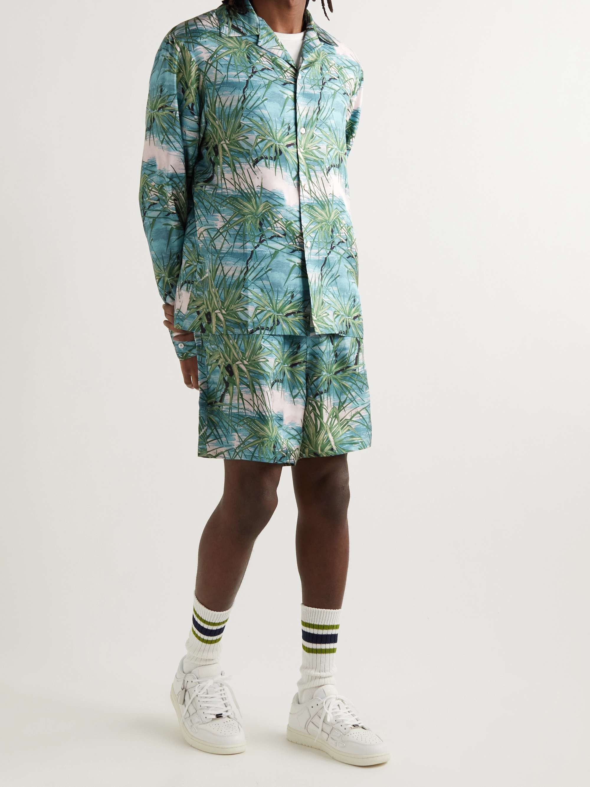 AMIRI Straight-Leg Floral-Print Silk-Twill Drawstring Shorts