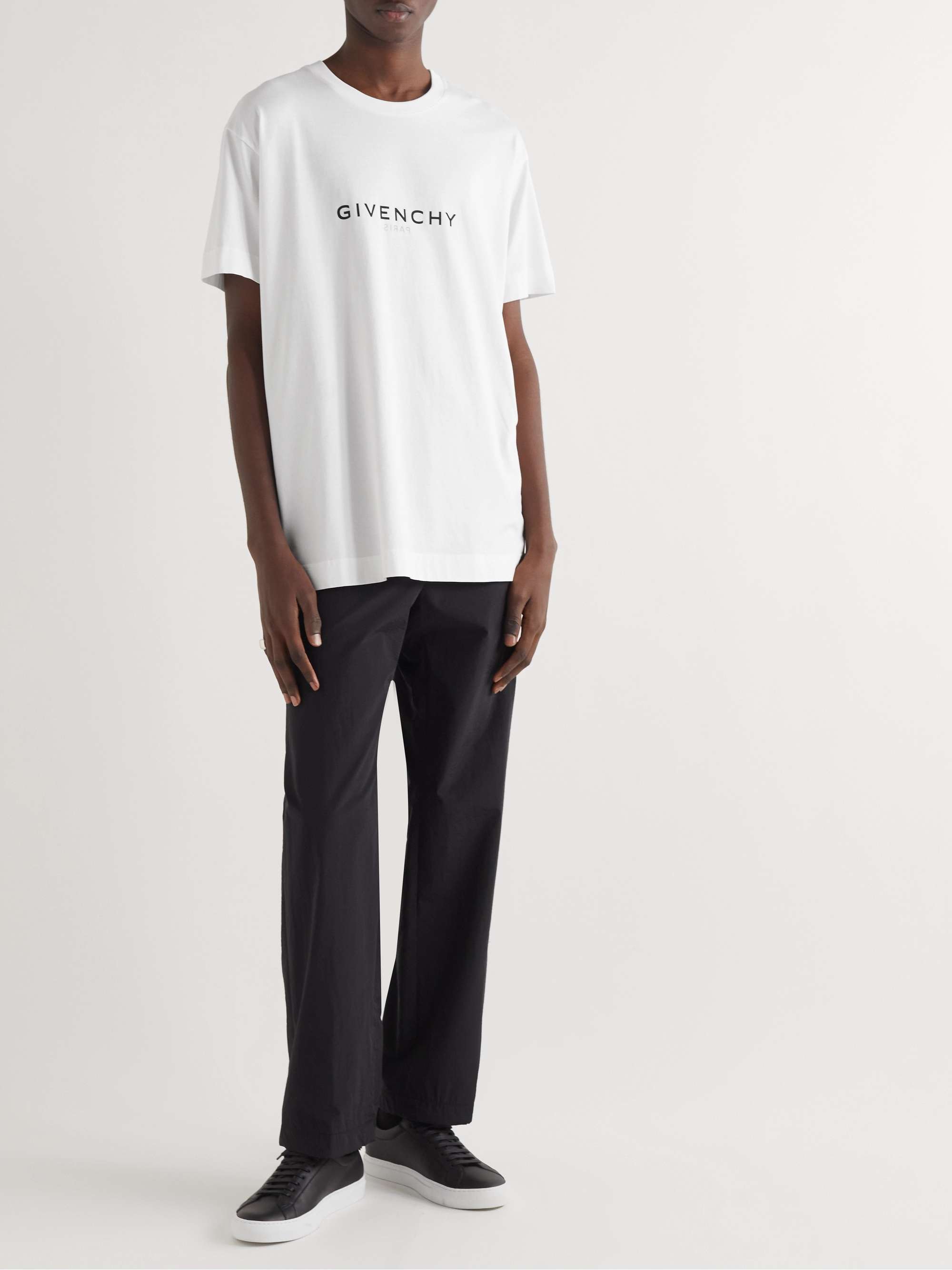 Givenchy // Black Cotton & Grey Printed Pierced Tear Logo T-Shirt