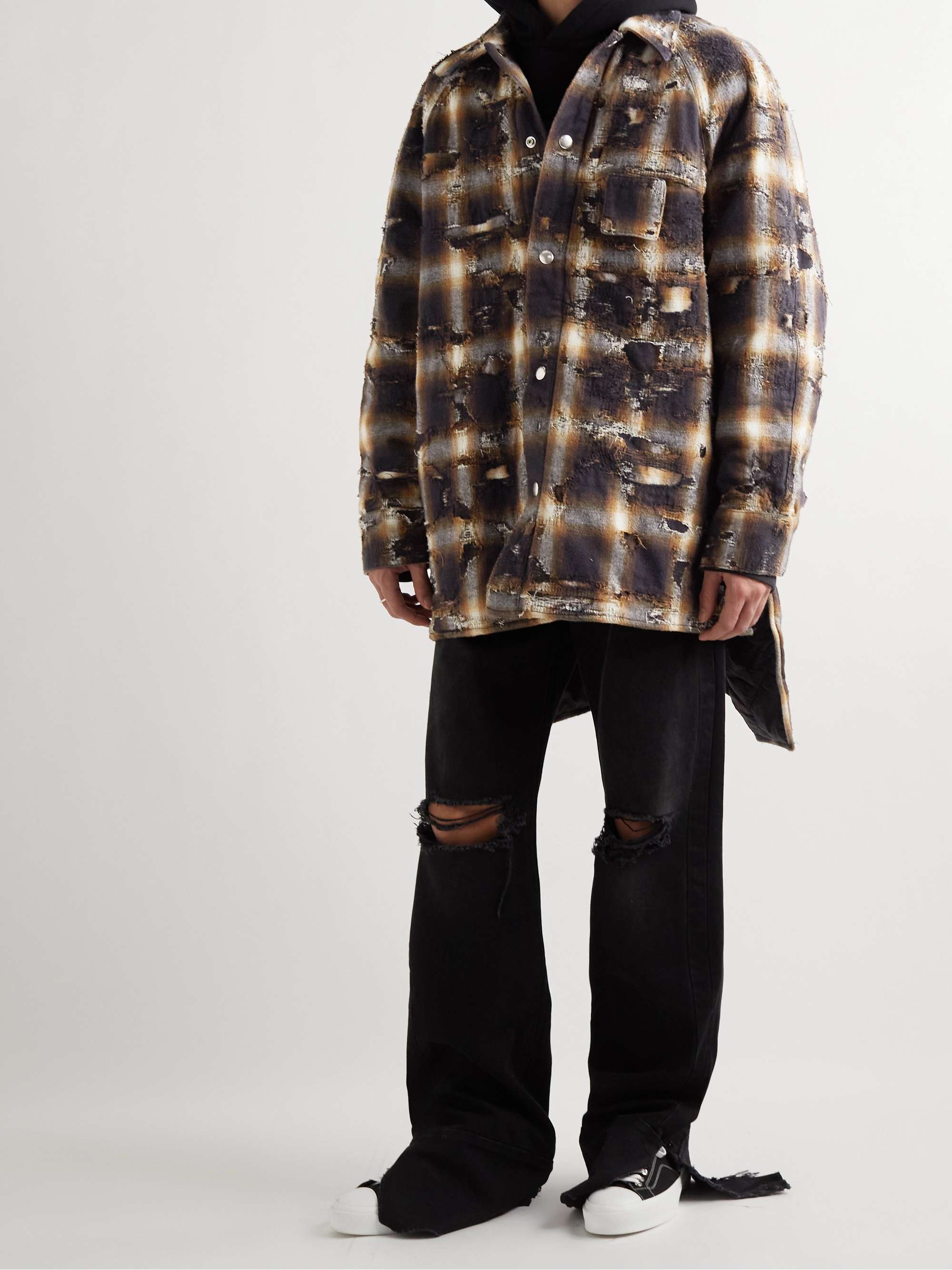 GIVENCHY جاكيت بأسلوب قميص من قطن الفلانيل المبطّن بنقشة المربّعات وبتأثير معتّق