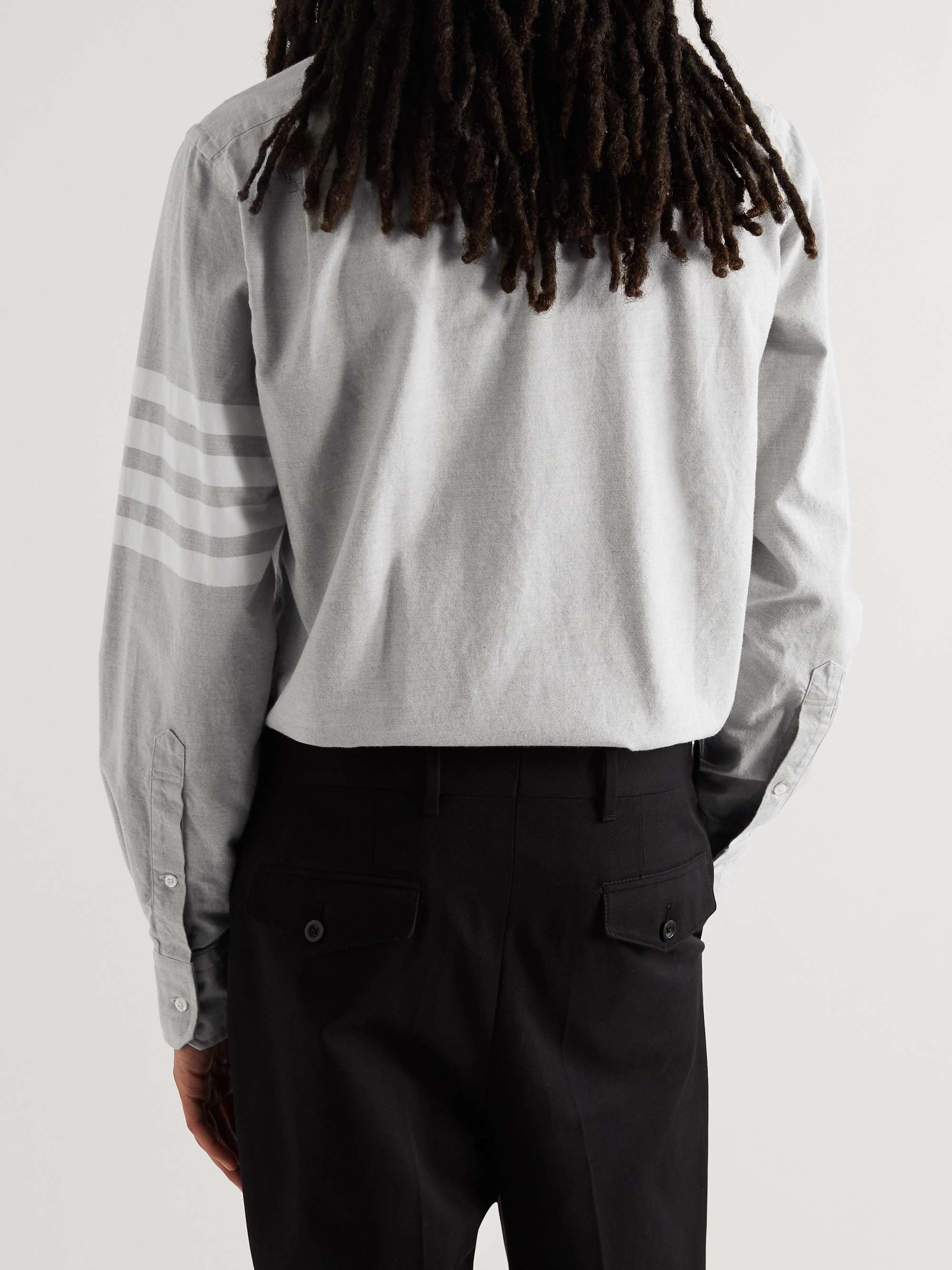 THOM BROWNE Button-Down Collar Striped Cotton Oxford Shirt