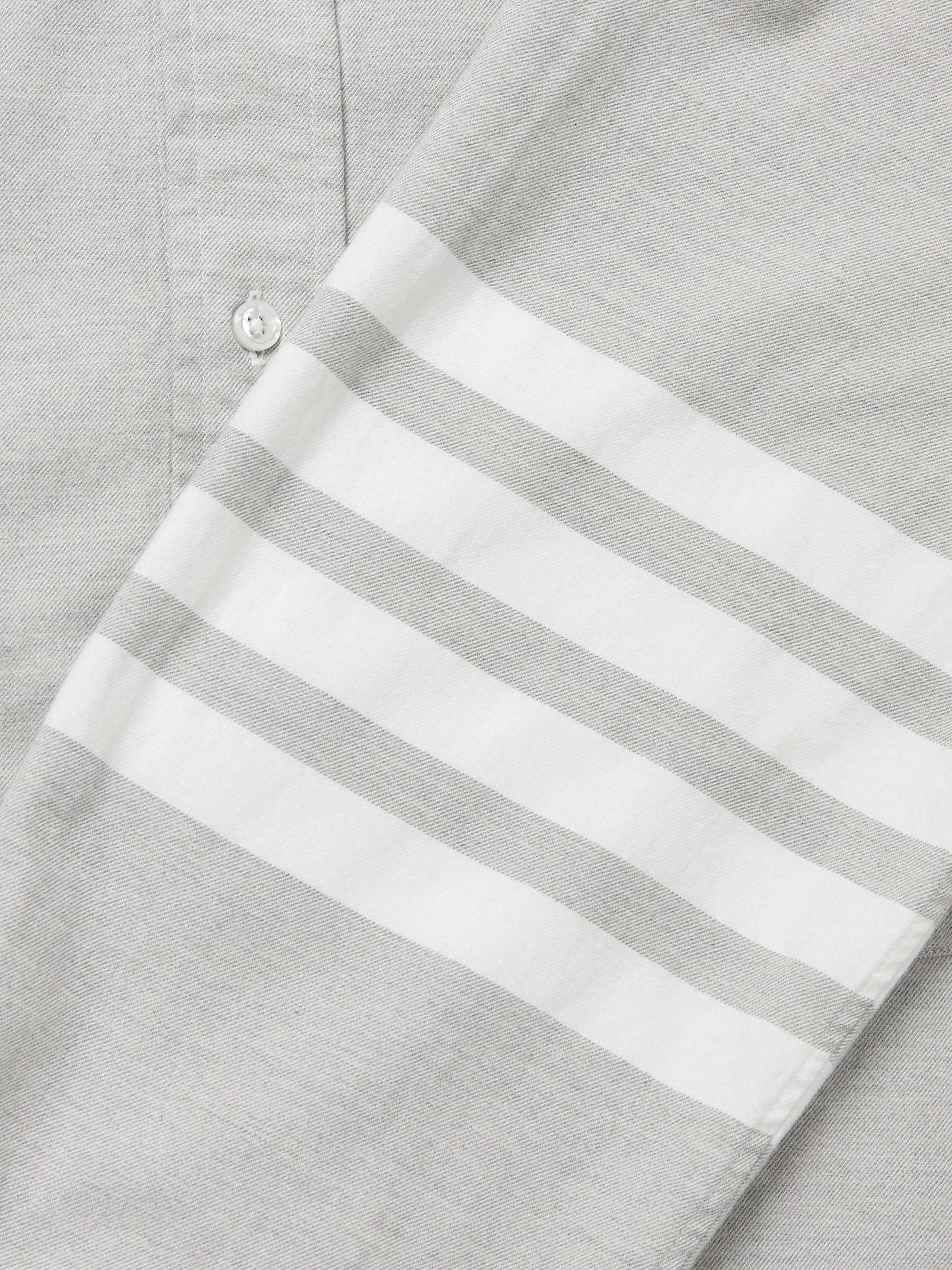 THOM BROWNE Button-Down Collar Striped Cotton Oxford Shirt