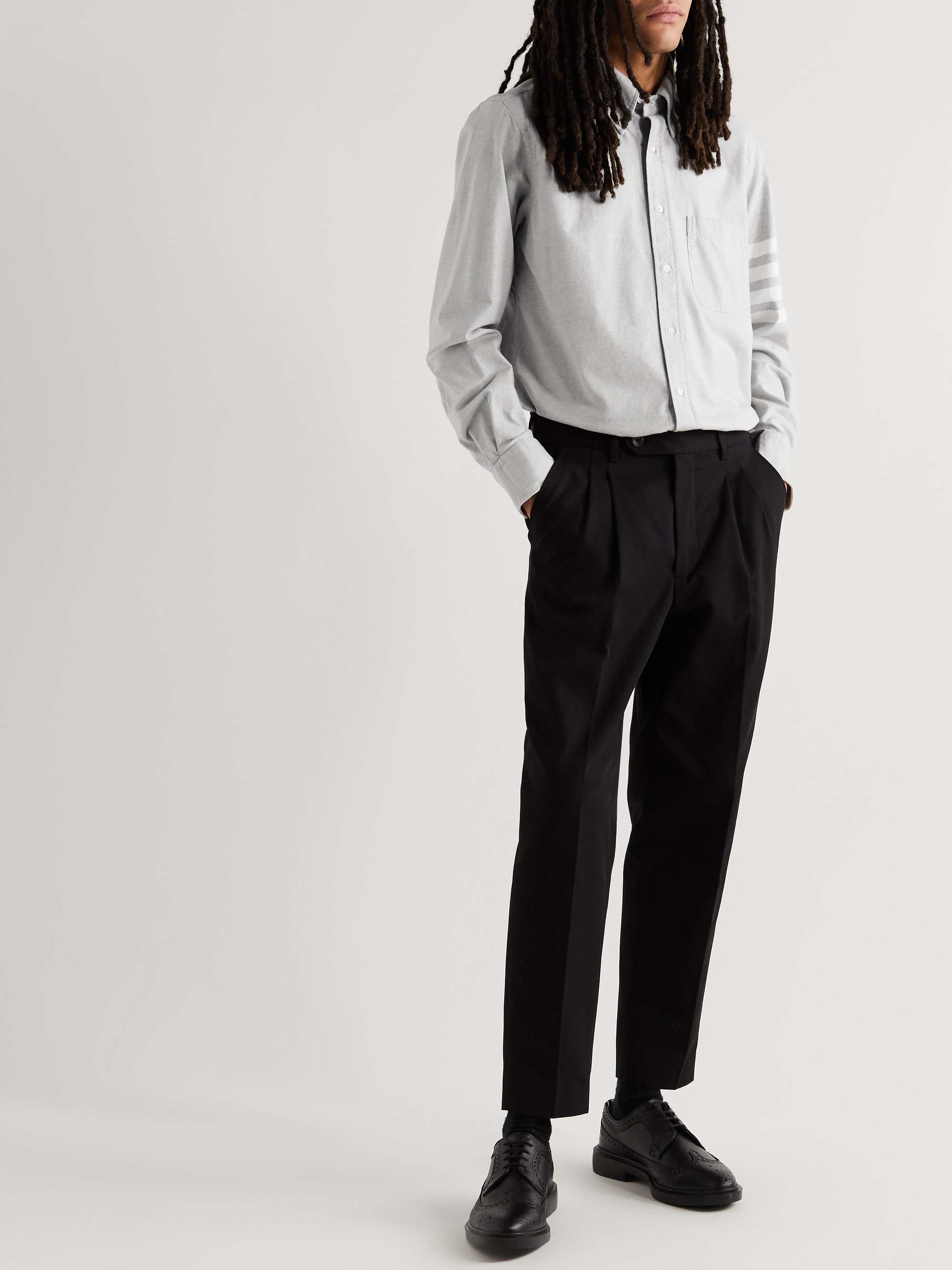 THOM BROWNE Button-Down Collar Striped Cotton Oxford Shirt