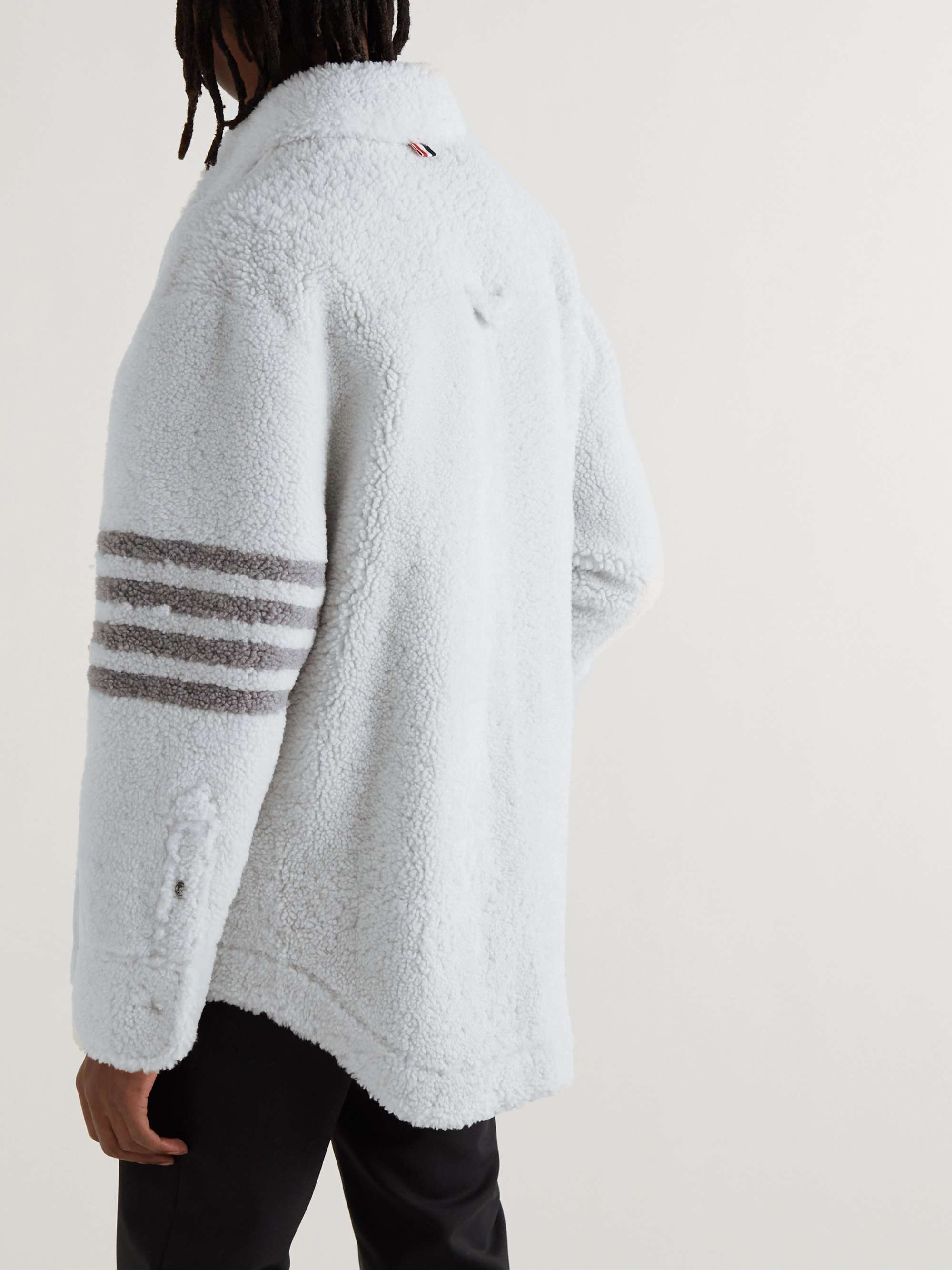 THOM BROWNE Oversized Striped Shearling Jacket