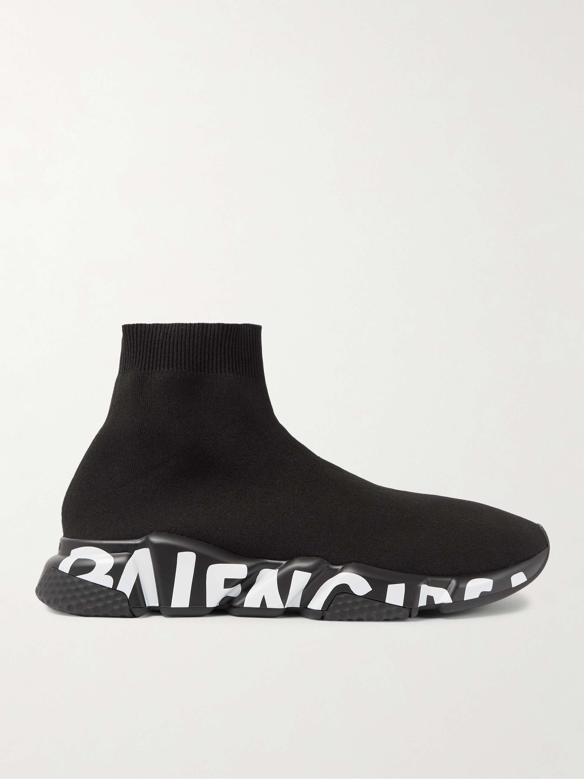 Mens Speed Recycled Knit Graffiti Sneaker in Blackwhite  Balenciaga US