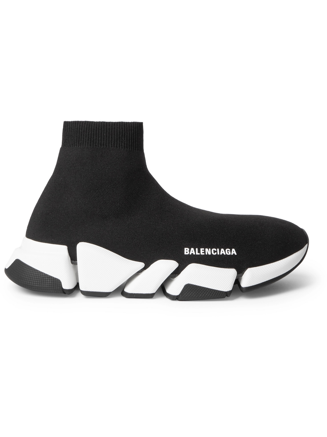 Shop Balenciaga Speed 2.0 Logo-print Stretch-knit Slip-on Sneakers In Black