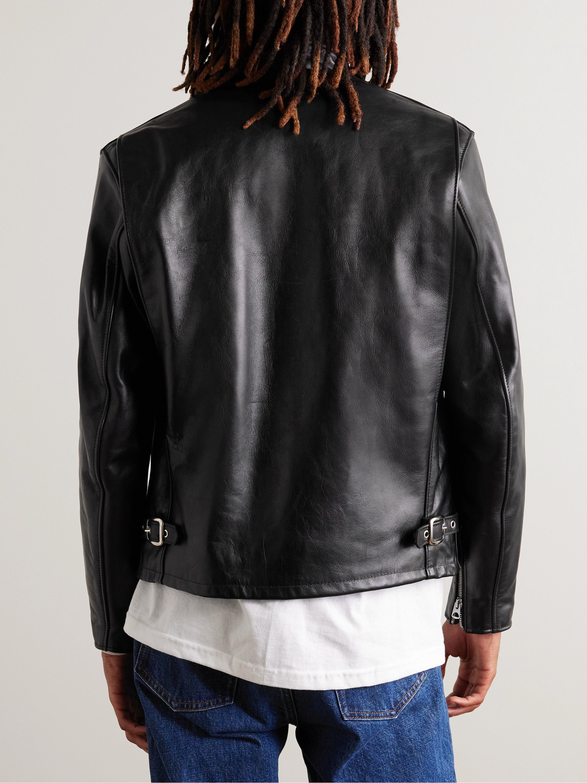 Shop Schott Classic Racer Slim-fit Leather Biker Jacket In Black