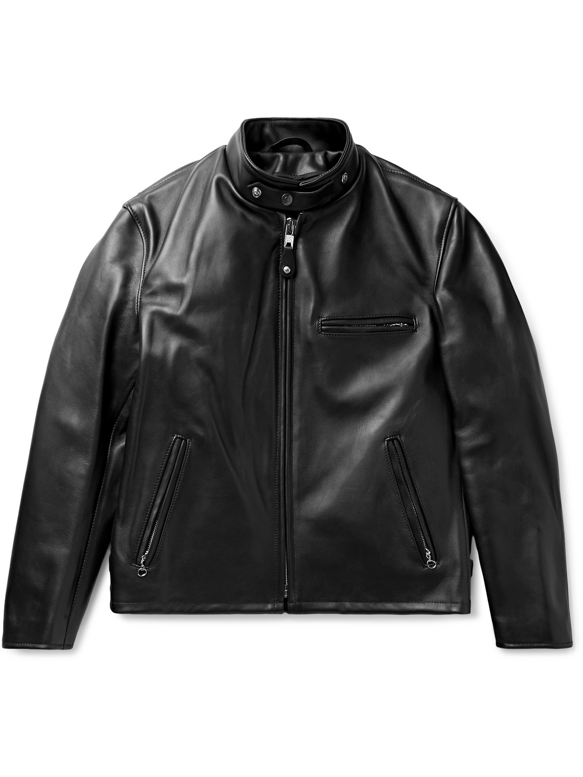 Schott Classic Racer Slim-fit Leather Biker Jacket In Black