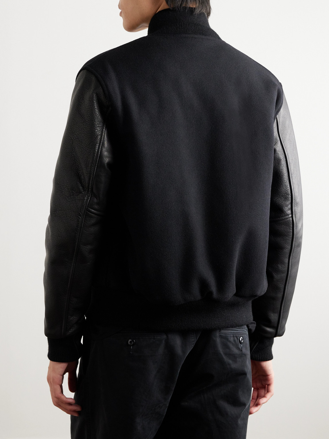 Shop Golden Bear The Albany Wool-blend And Leather Bomber Jacket In Black