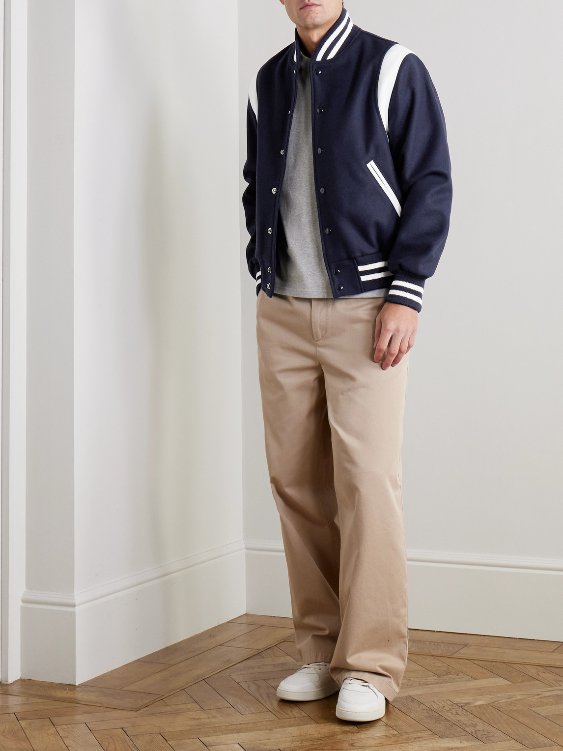 GOLDEN BEAR THE HAYES LEATHER-PANELLED WOOL-BLEND VARSITY JACKET