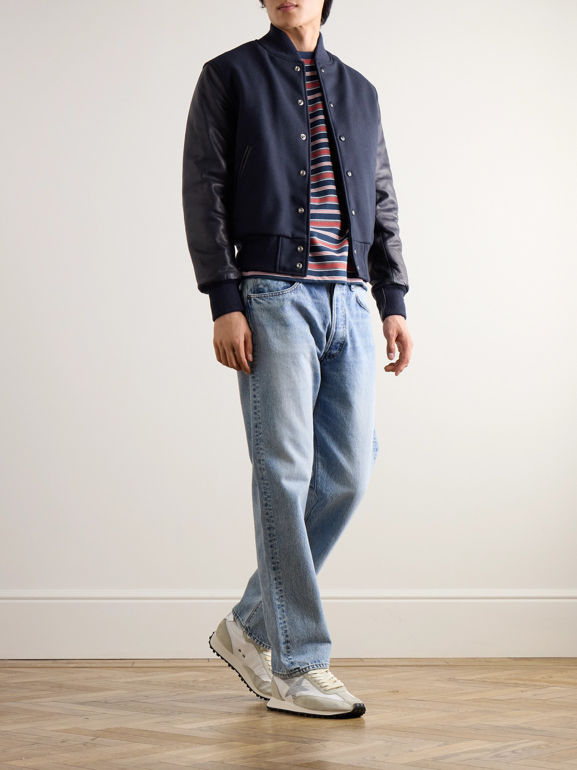 GOLDEN BEAR THE ALBANY WOOL-BLEND AND LEATHER VARSITY JACKET