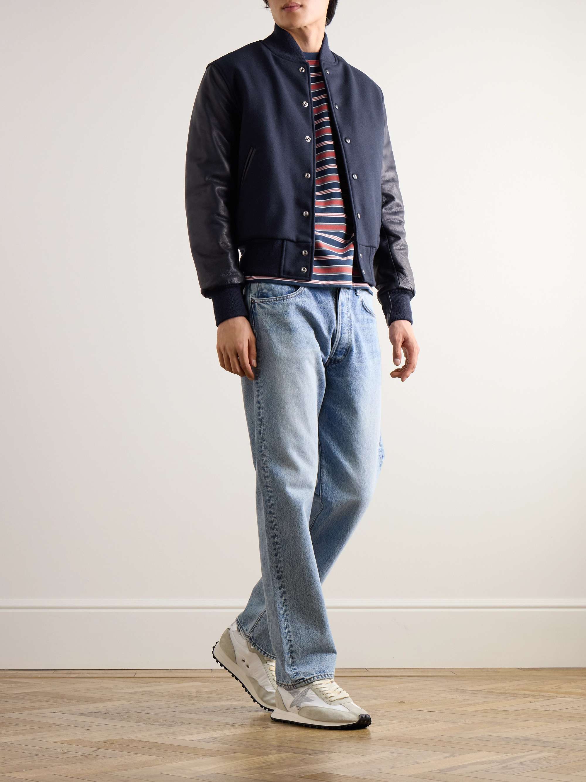 GOLDEN BEAR The Albany Wool-Blend and Leather Bomber Jacket