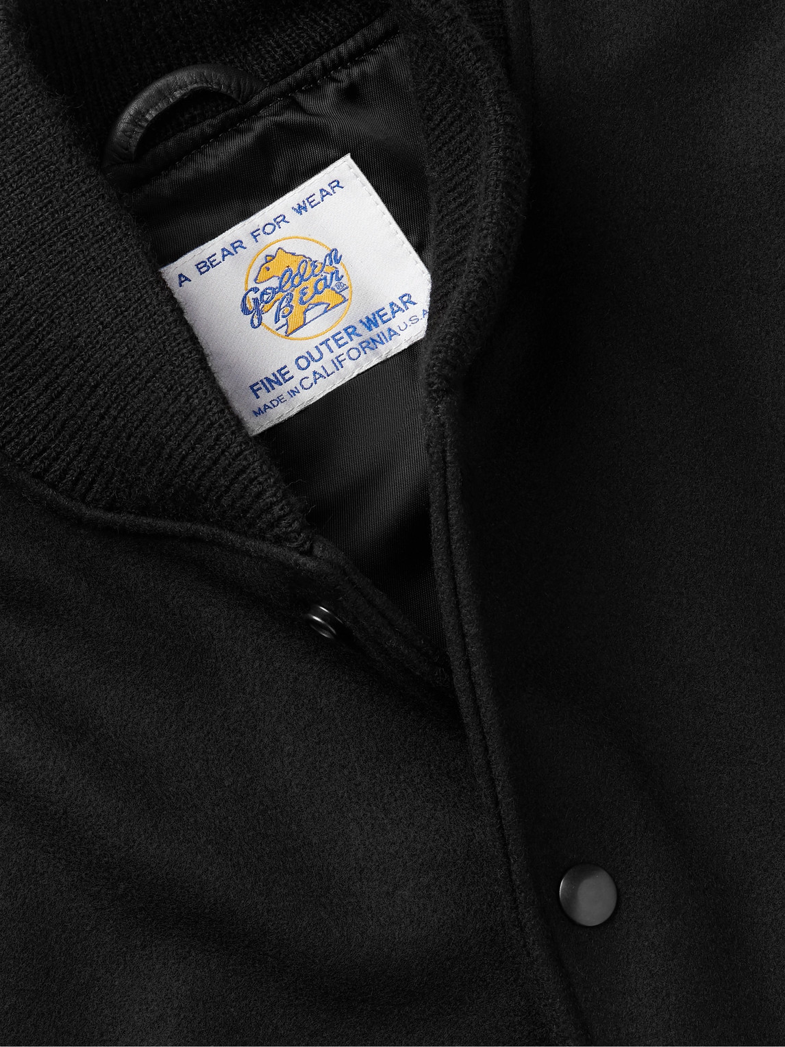 GOLDEN BEAR HAYES LEATHER-PANELLED MELTON VIRGIN WOOL-BLEND VARSITY JACKET