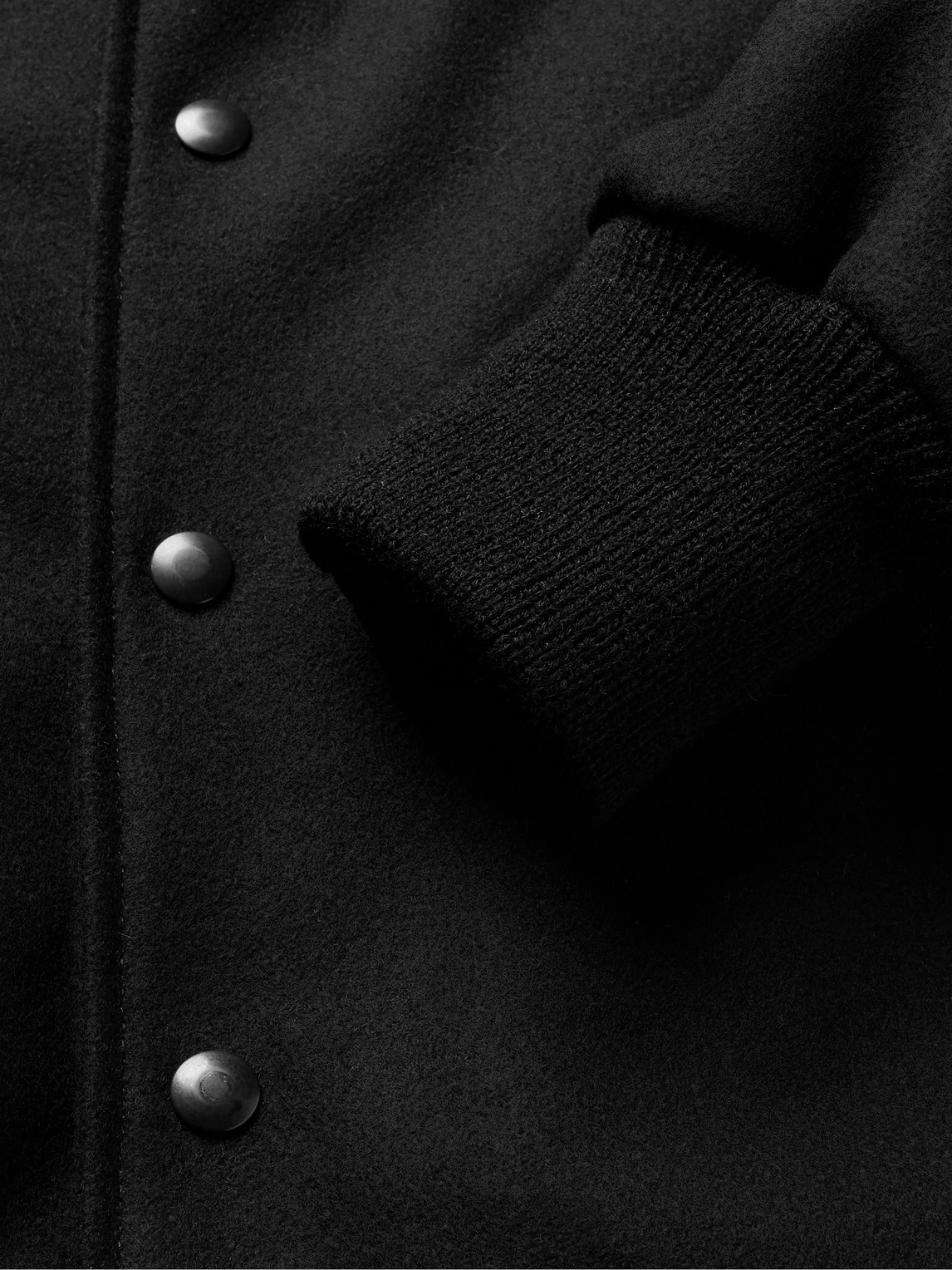 Shop Golden Bear Hayes Leather-panelled Melton Virgin Wool-blend Bomber Jacket In Black
