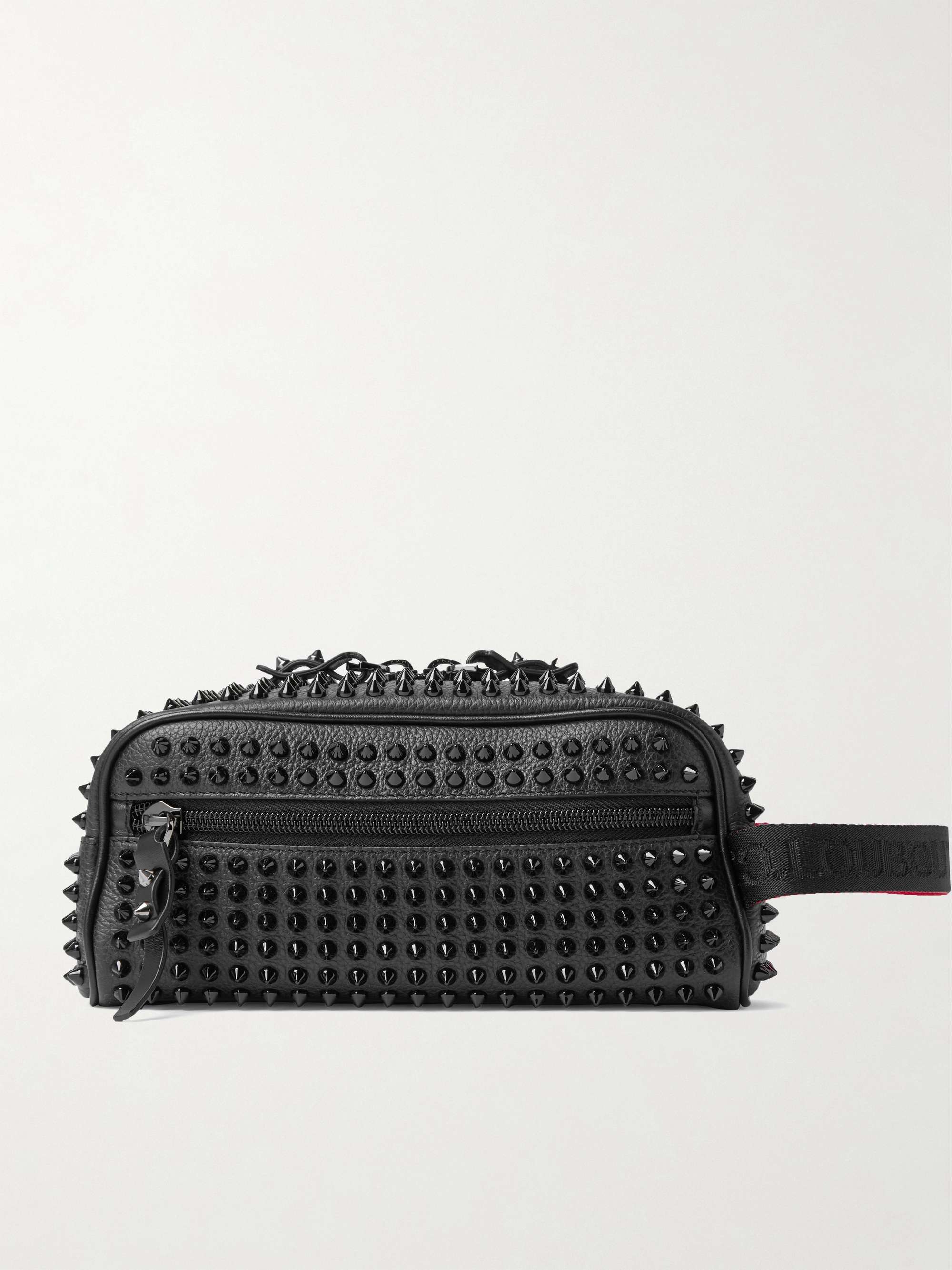 CHRISTIAN LOUBOUTIN Studded Full-Grain Leather Wash Bag for Men