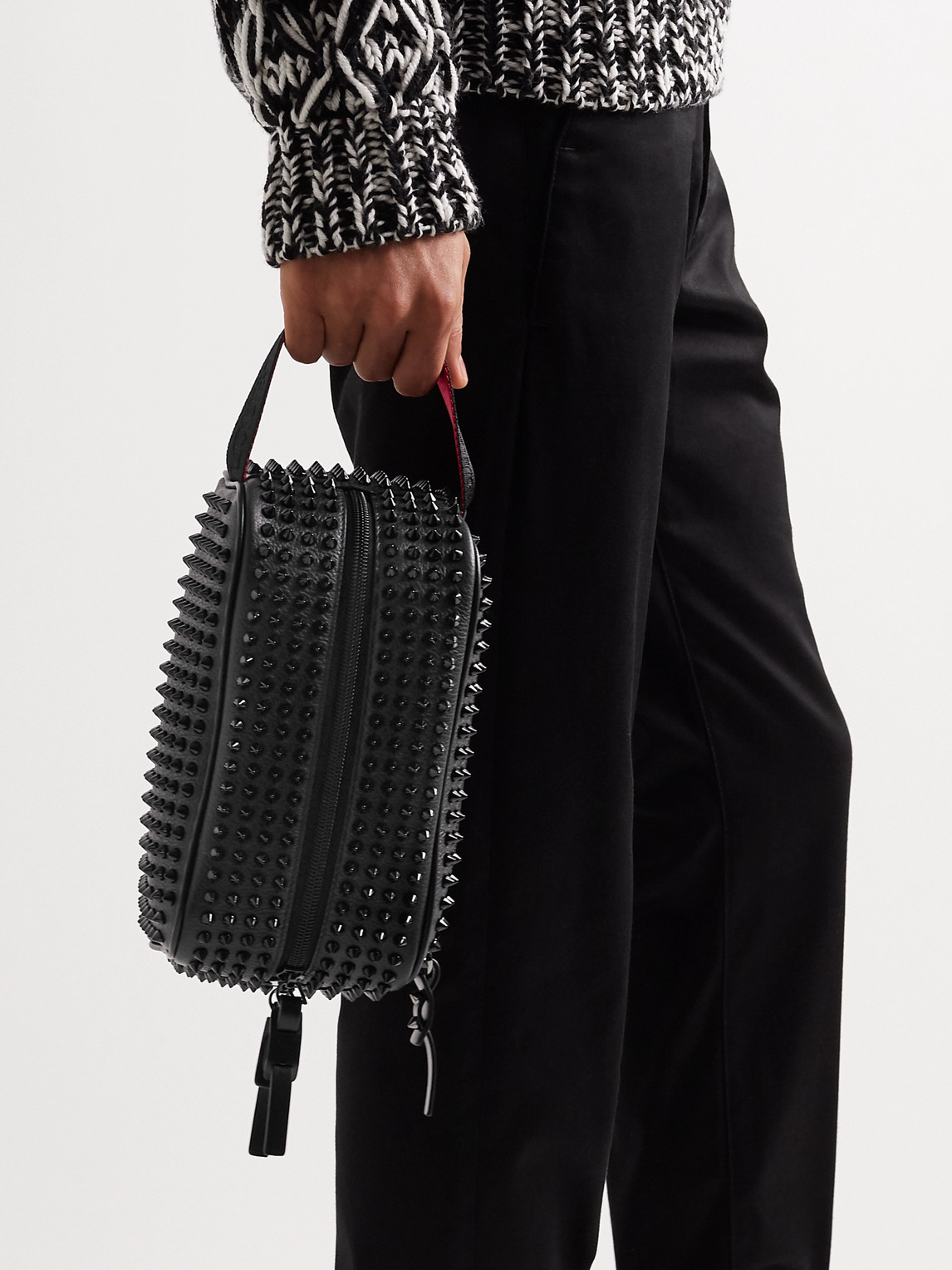 Shop Christian Louboutin Studded Full-grain Leather Wash Bag In Black