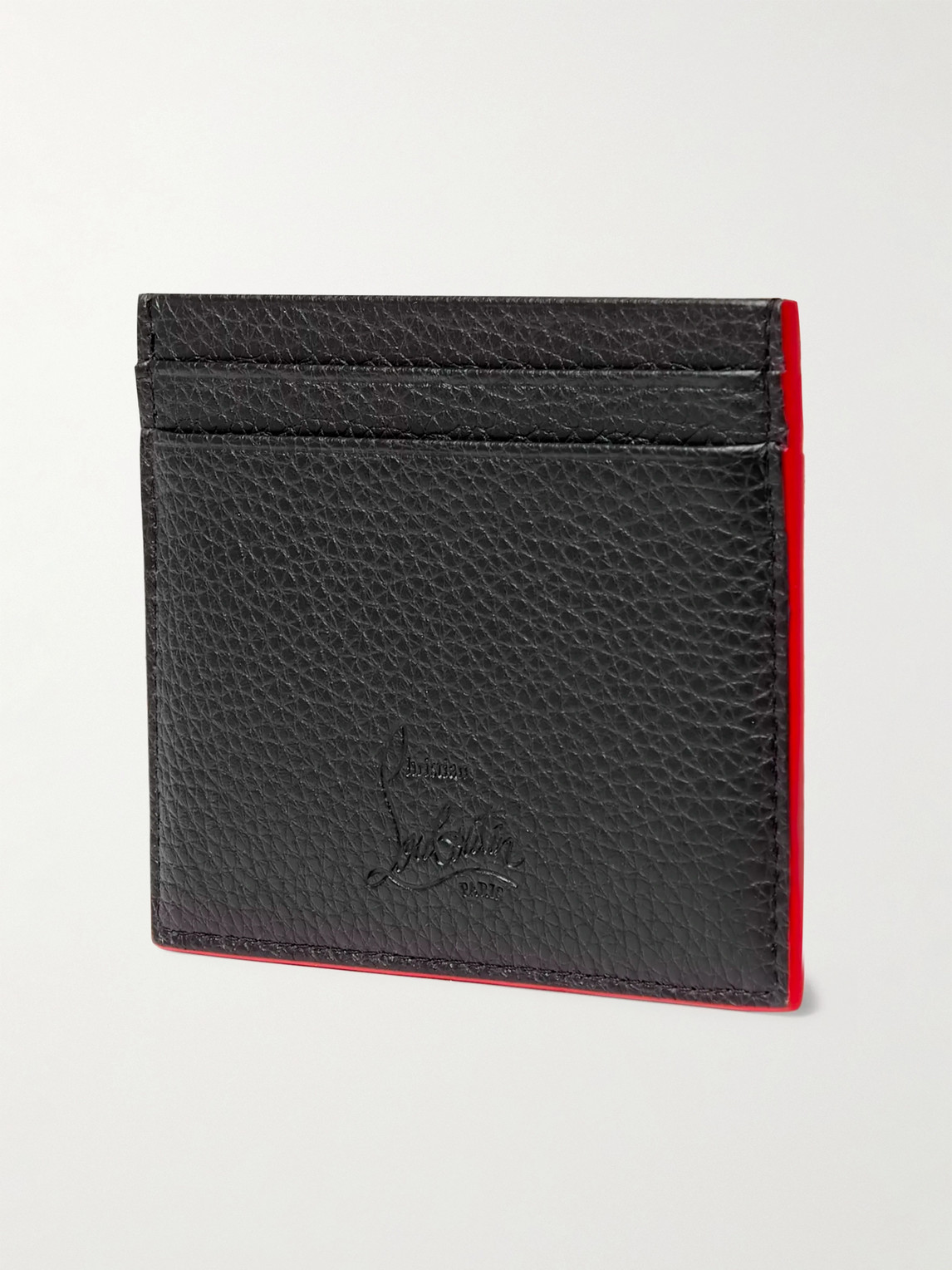 Shop Christian Louboutin Studded Full-grain Leather Cardholder In Black