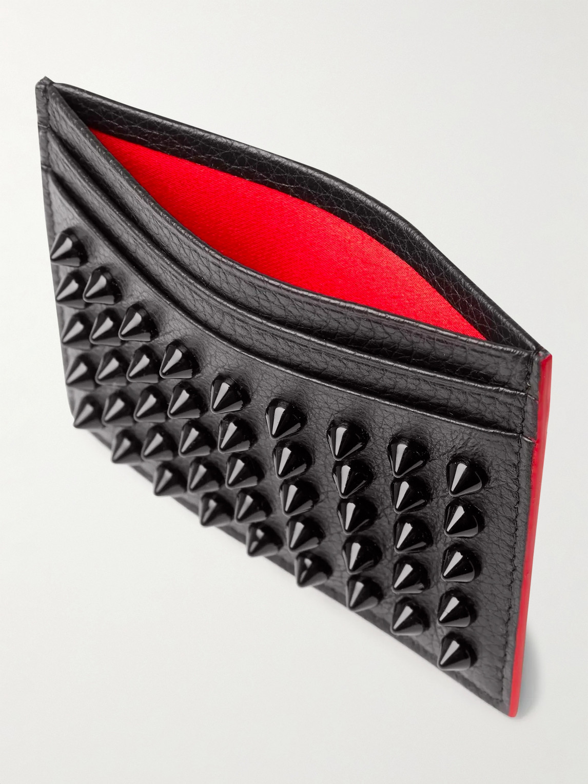 Shop Christian Louboutin Studded Full-grain Leather Cardholder In Black