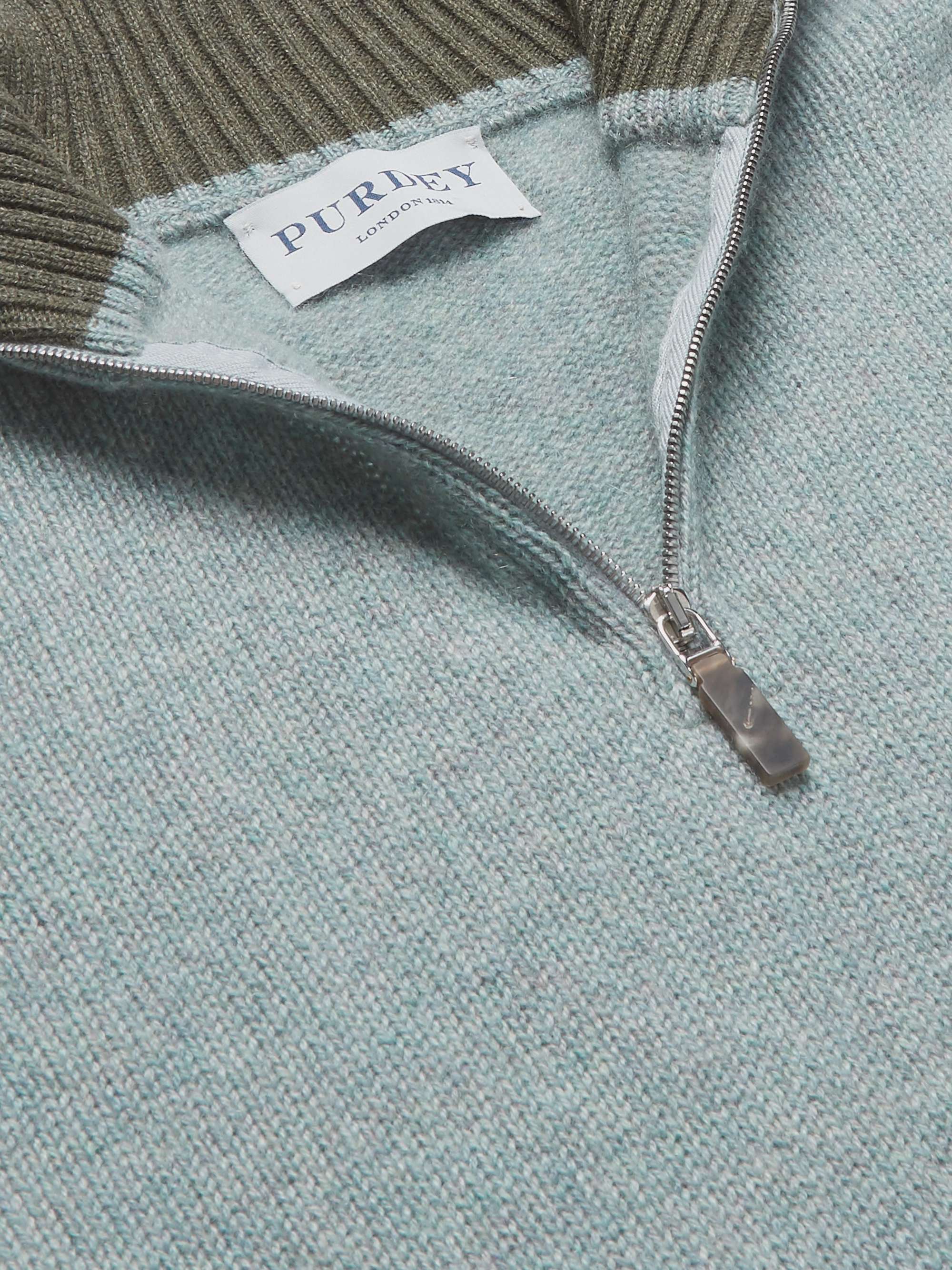 PURDEY Slim-Fit Mélange Cashmere Half-Zip Sweater