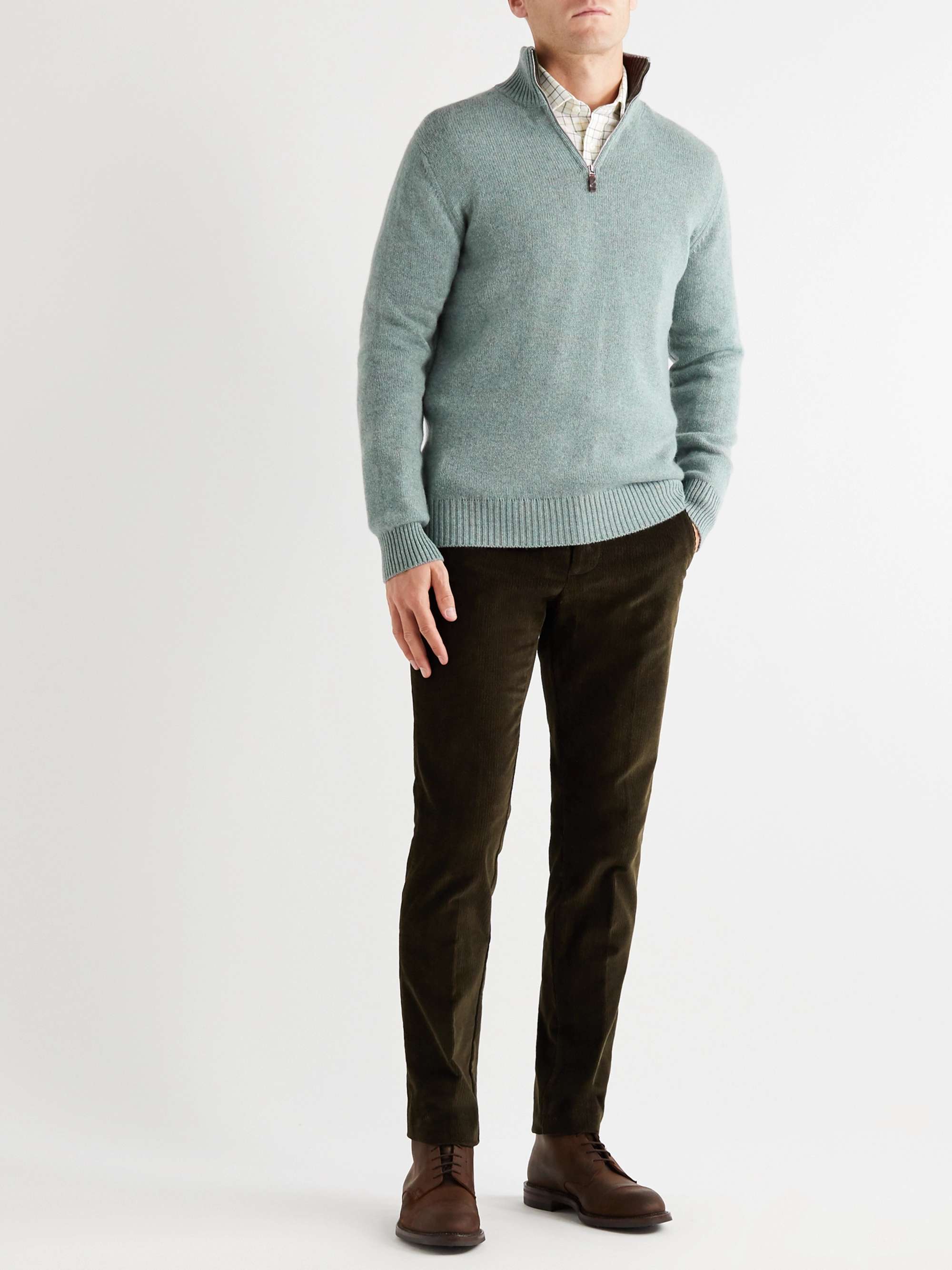 PURDEY Slim-Fit Mélange Cashmere Half-Zip Sweater