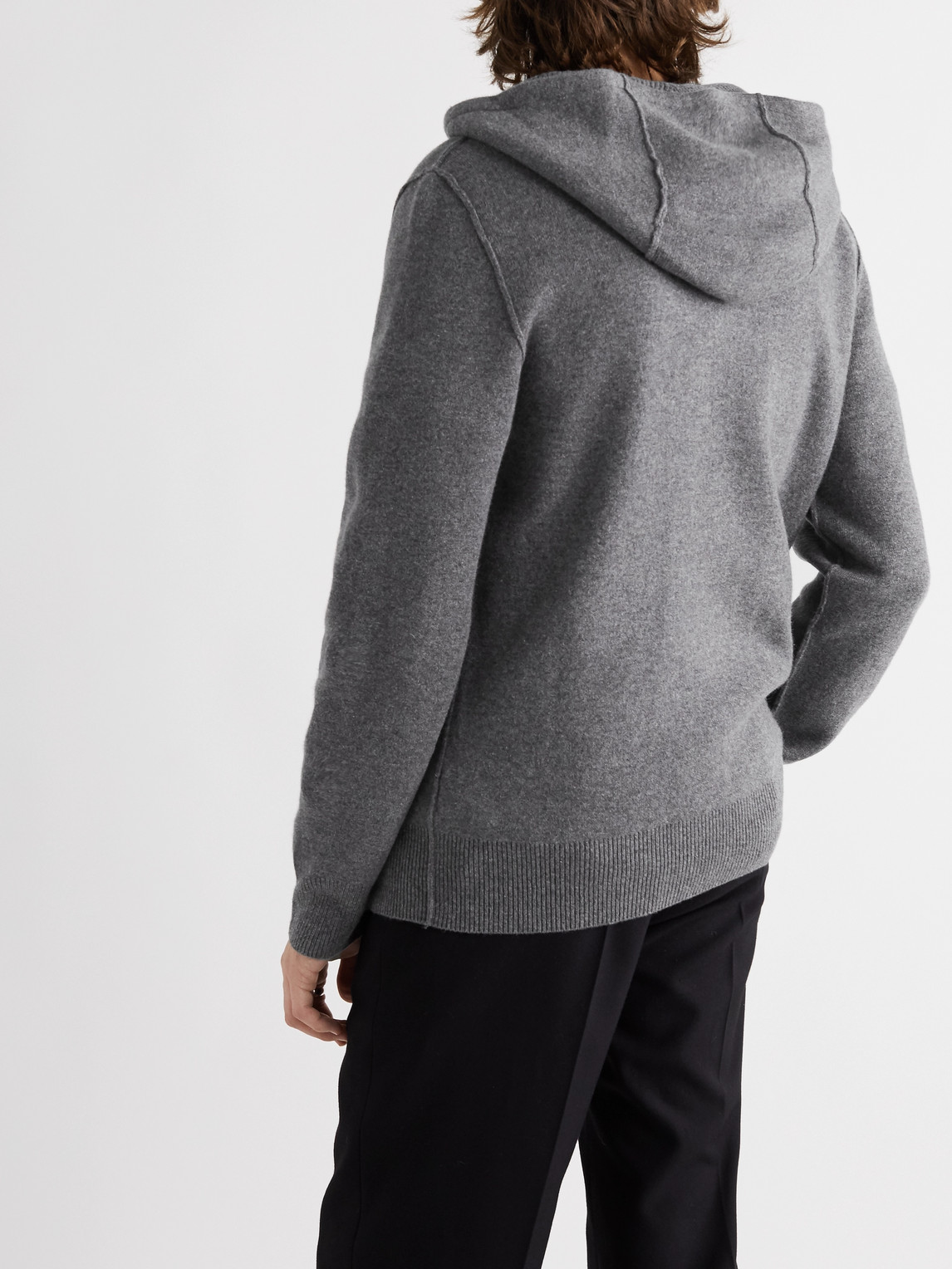 Shop Burberry Logo-embroidered Mélange Cashmere-blend Zip-up Hoodie In Gray