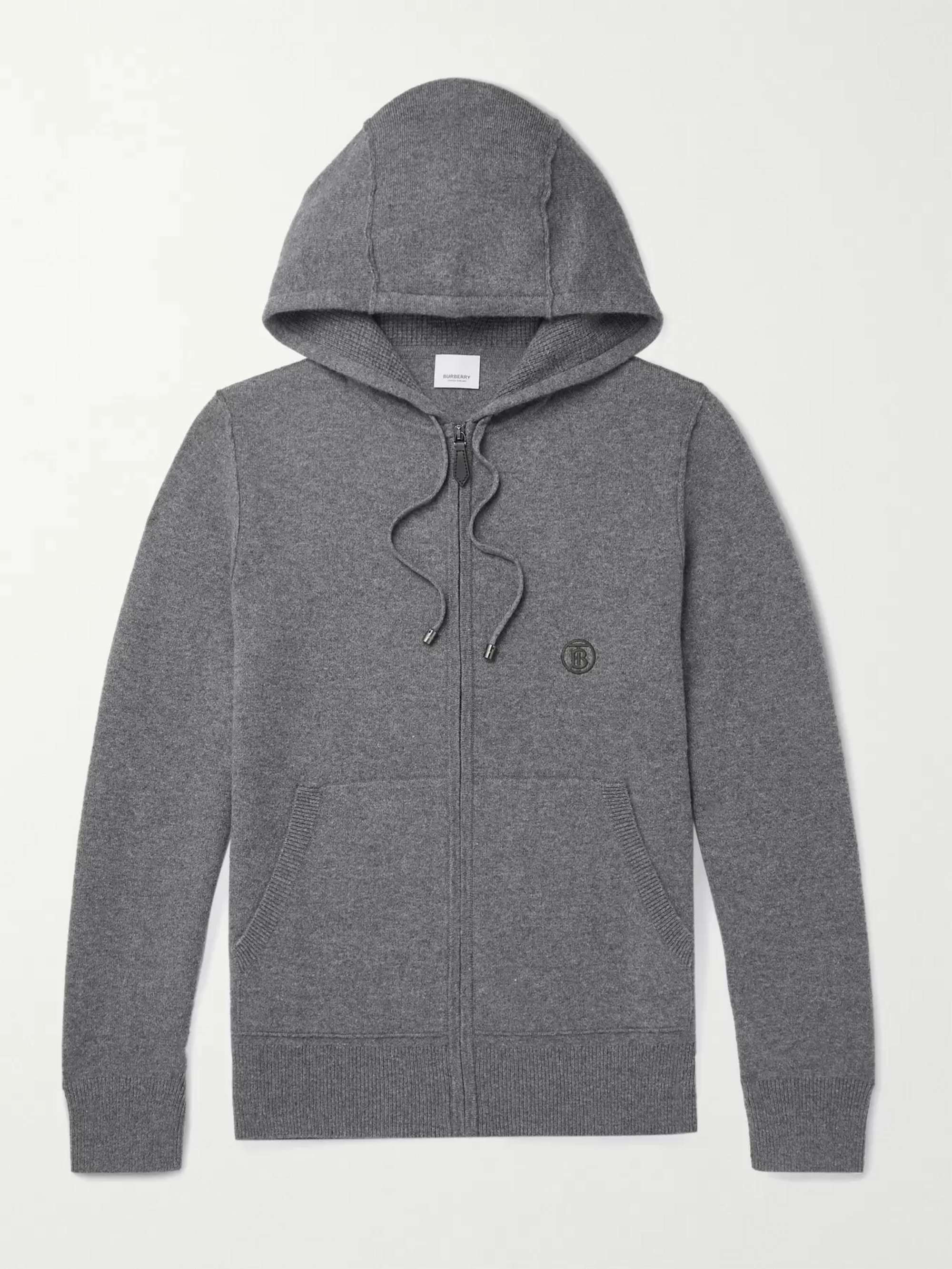 BURBERRY Logo-Embroidered Mélange Cashmere-Blend Zip-Up Hoodie | MR PORTER