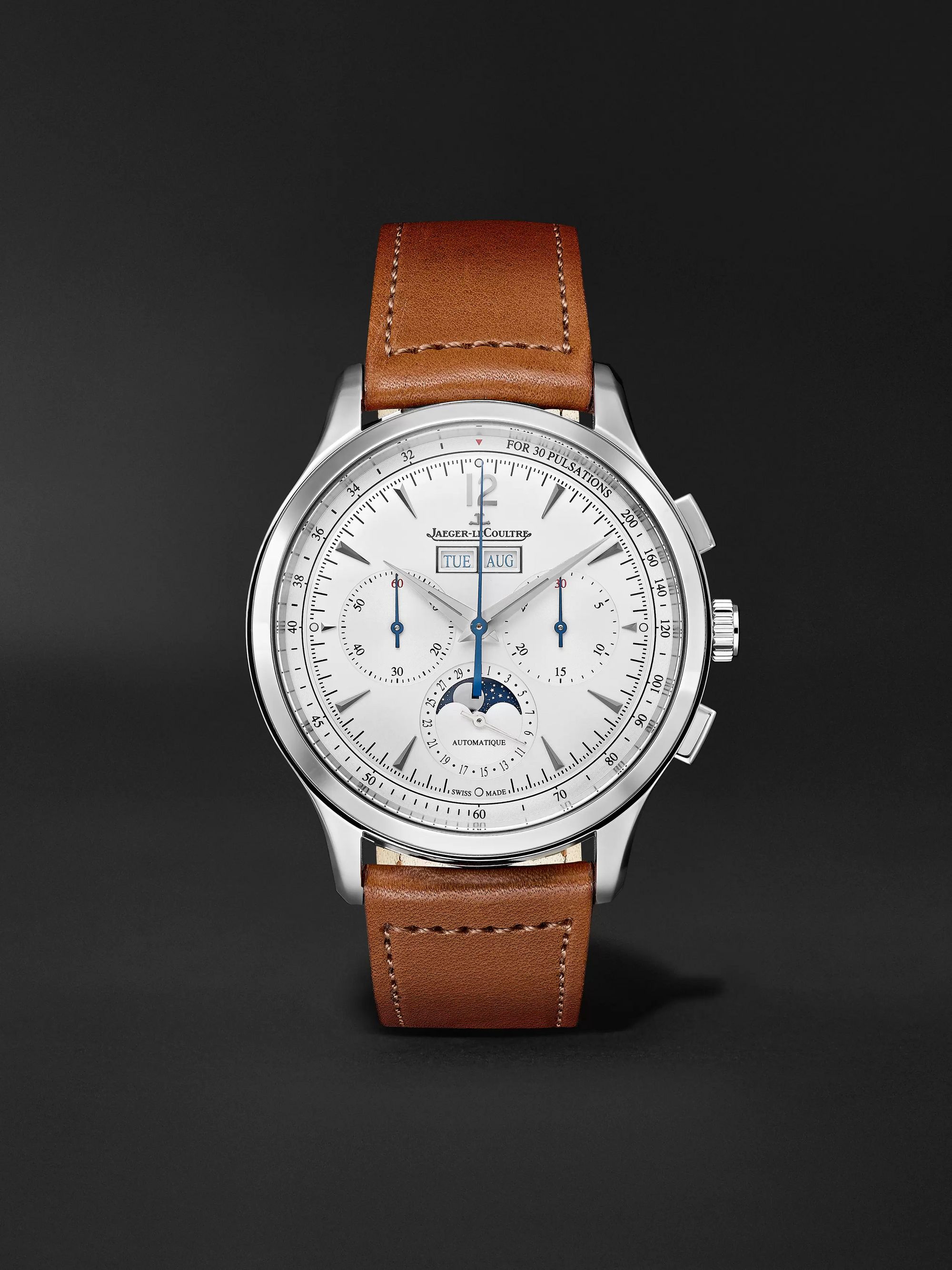 JAEGER-LECOULTRE Master Control Calendar Automatic Chronograph 40mm Stainless Steel and Leather Watch, Ref No. 4138420