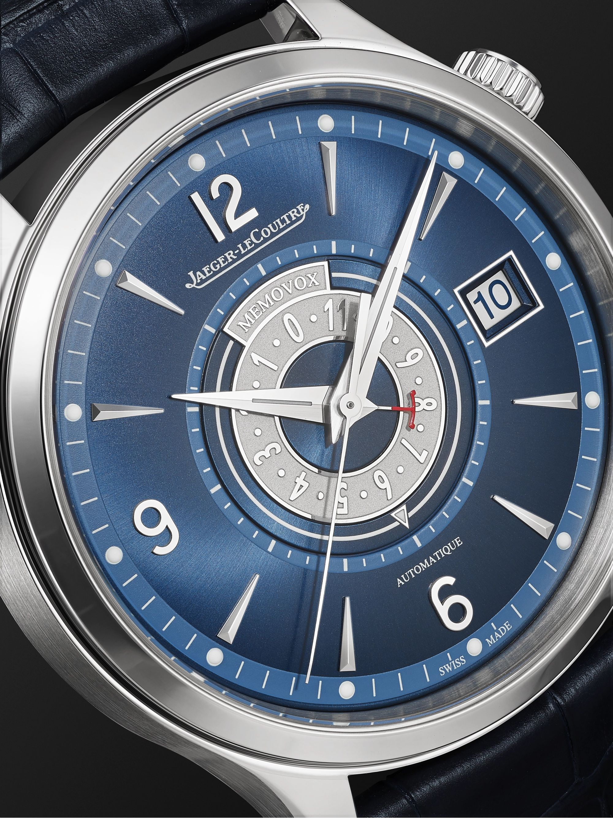 JAEGER LECOULTRE Master Control Memovox Timer Automatic 40mm Stainless Steel and Alligator Watch, Ref. No. Q410848J