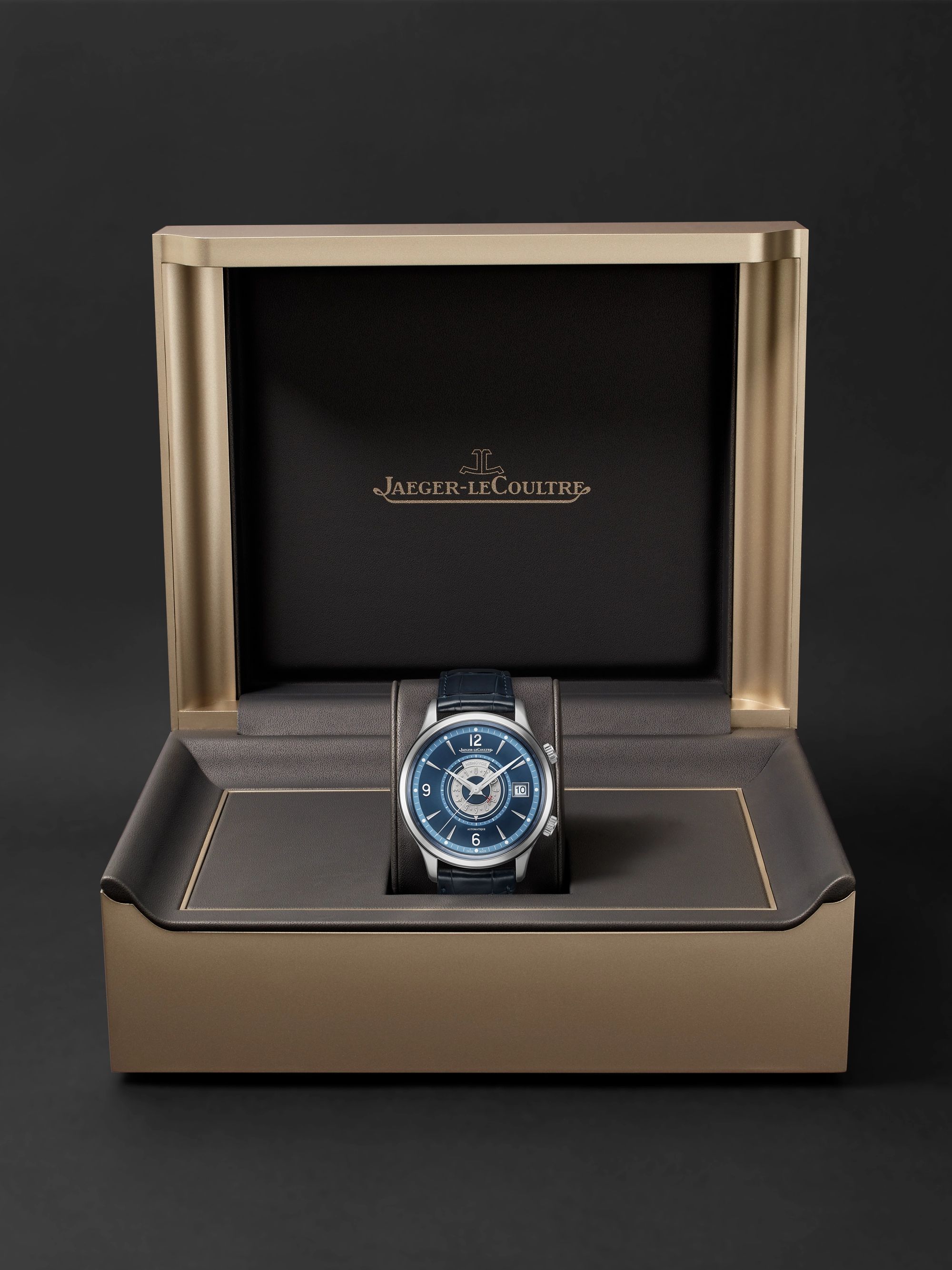 JAEGER LECOULTRE Master Control Memovox Timer Automatic 40mm Stainless Steel and Alligator Watch, Ref. No. Q410848J