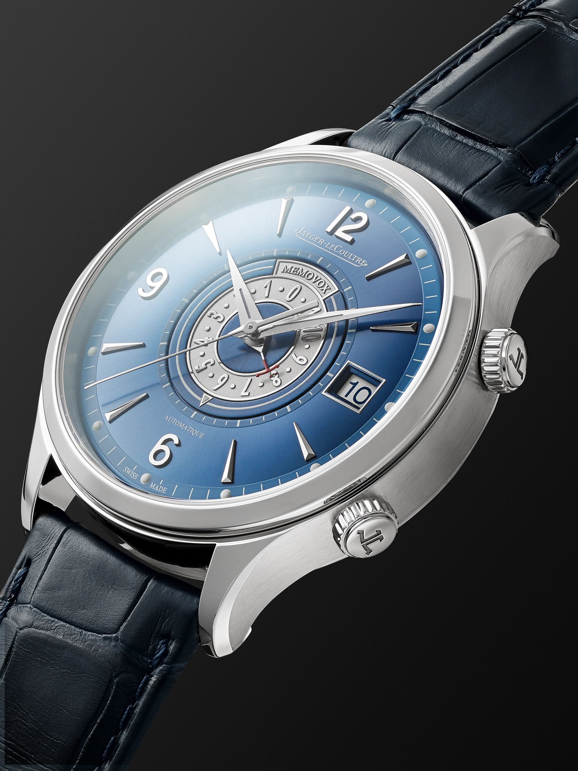 JAEGER LECOULTRE Master Control Memovox Timer Automatic 40mm Stainless Steel and Alligator Watch, Ref. No. Q410848J