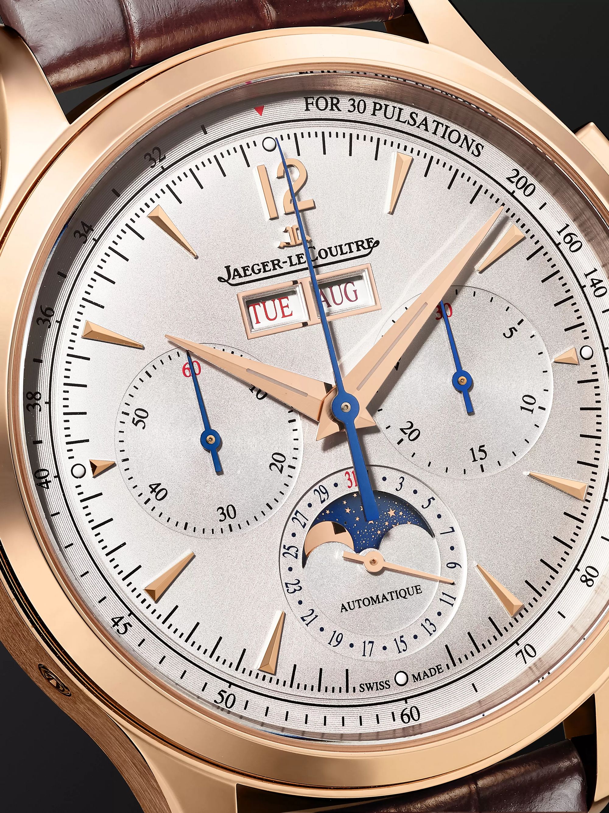 JAEGER-LECOULTRE Master Control Calendar Automatic Chronograph 40mm Le Grande Rose Gold and Alligator Watch, Ref No. 4132520