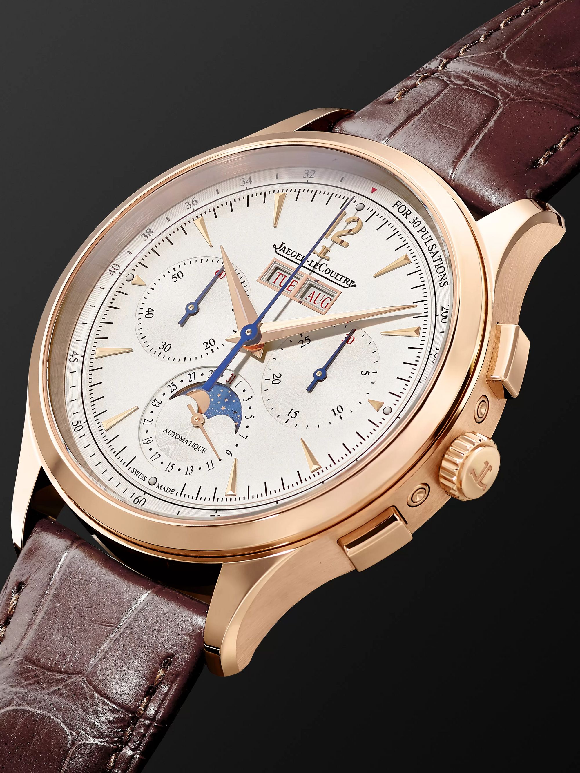 JAEGER-LECOULTRE Master Control Calendar Automatic Chronograph 40mm Le Grande Rose Gold and Alligator Watch, Ref No. 4132520