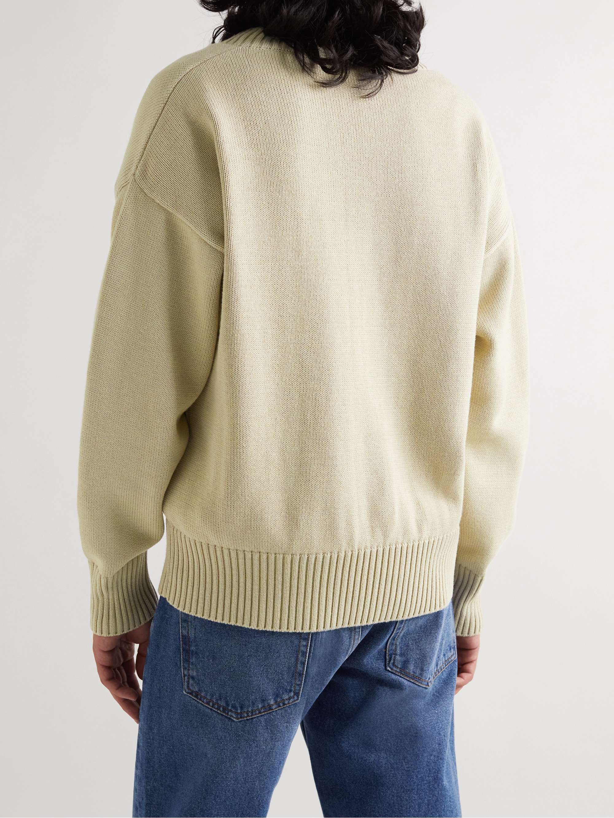 AMI PARIS Logo-Intarsia Organic Cotton and Wool-Blend Sweater