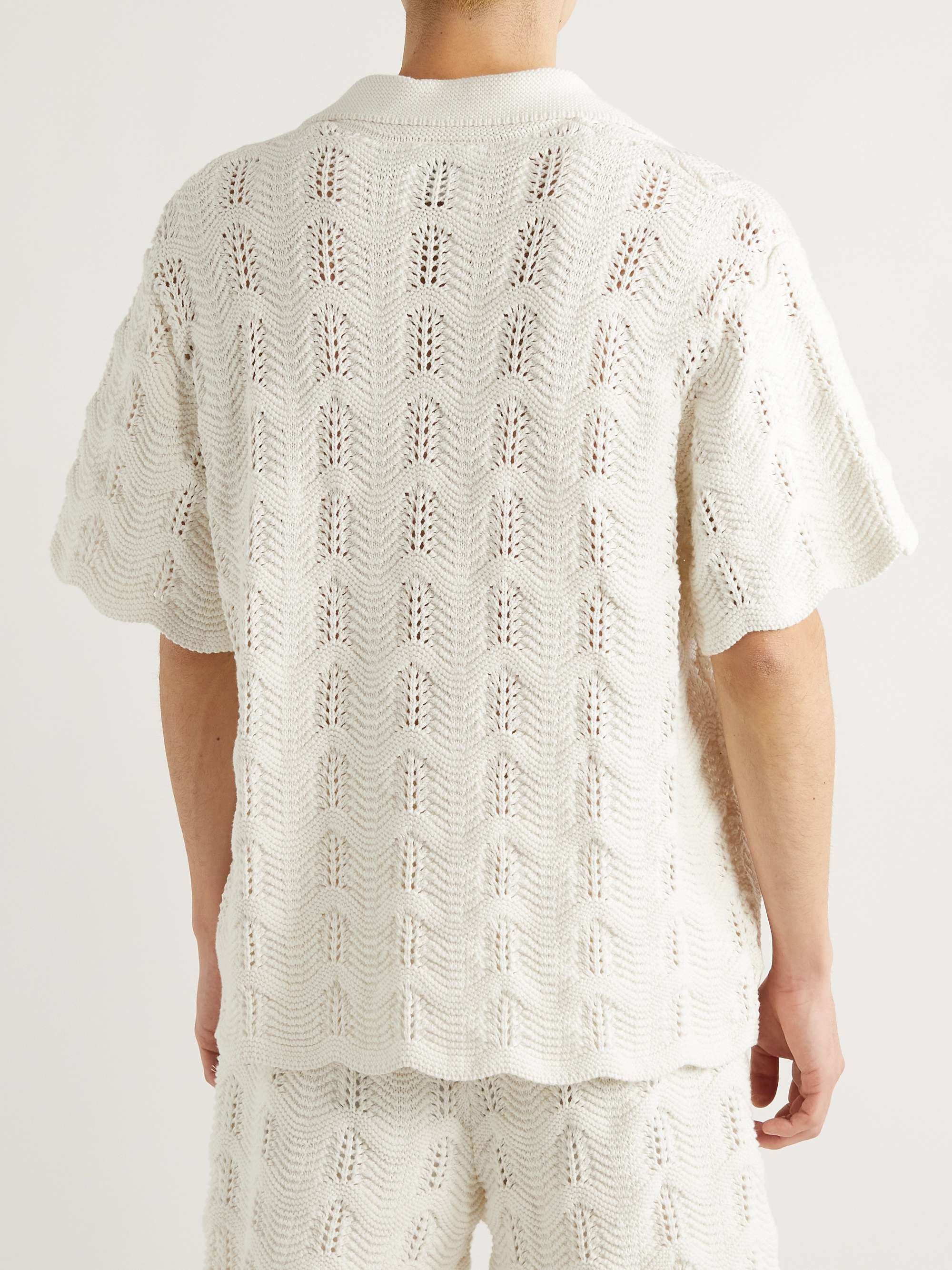 CASABLANCA Camp-Collar Logo-Appliquéd Crochet-Knit Cotton Shirt