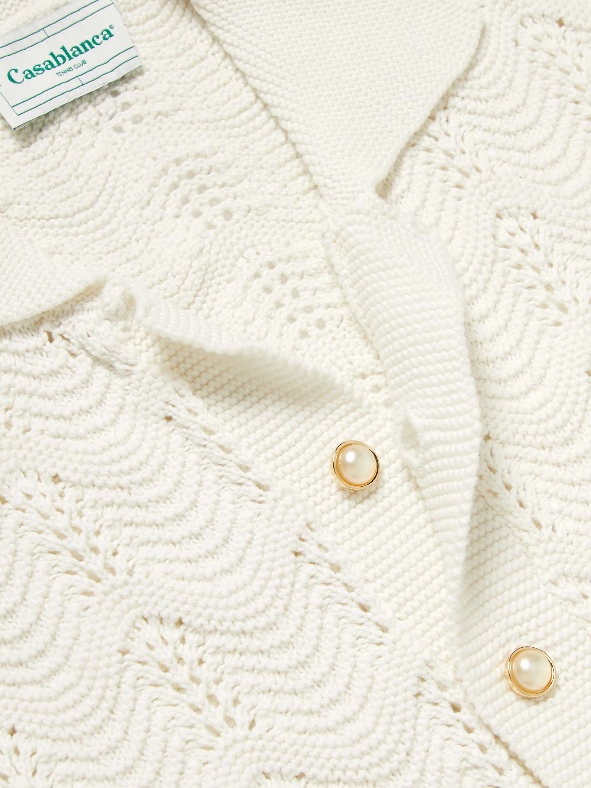 CASABLANCA Camp-Collar Logo-Appliquéd Crochet-Knit Cotton Shirt