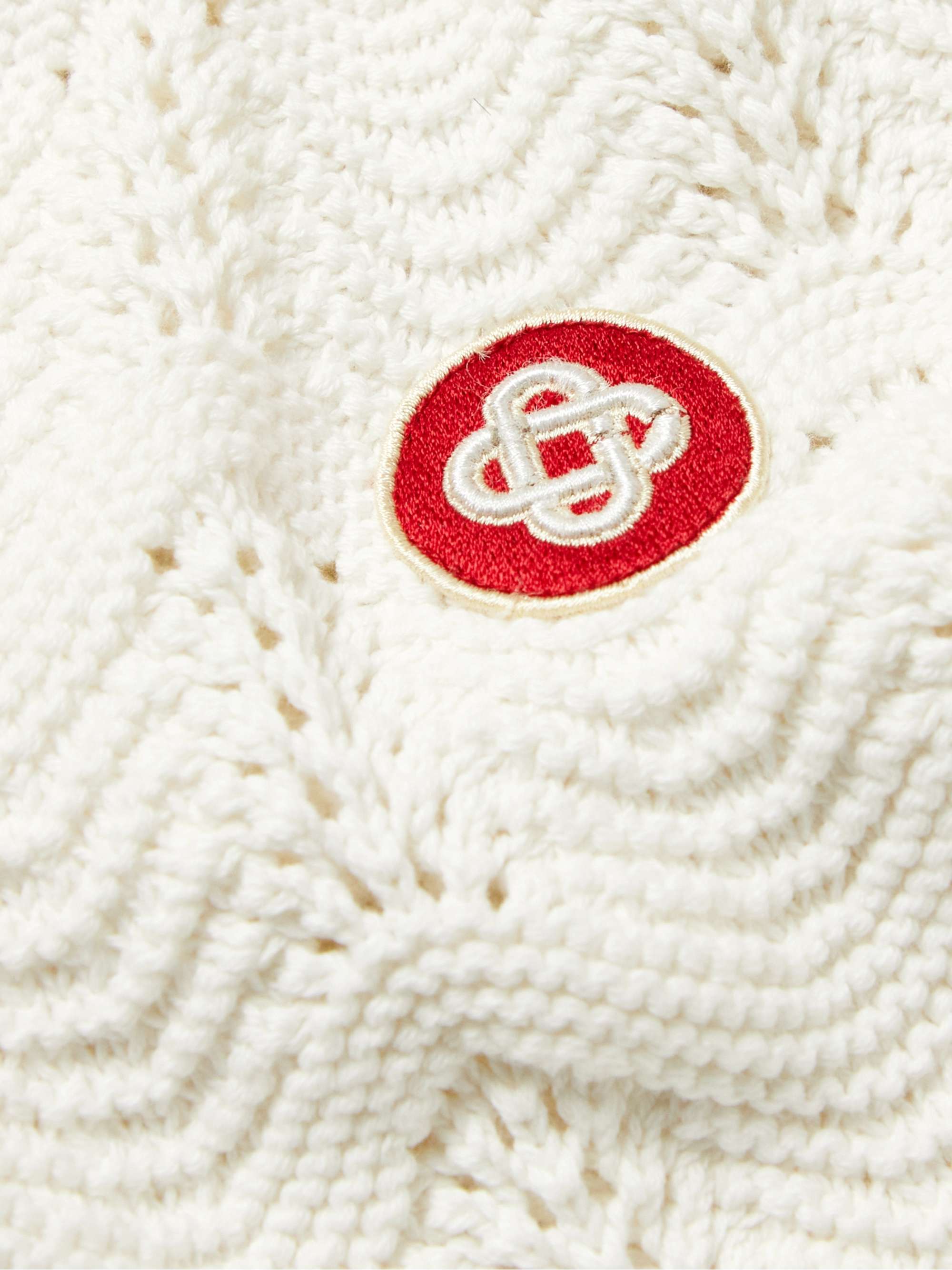 CASABLANCA Camp-Collar Logo-Appliquéd Crochet-Knit Cotton Shirt
