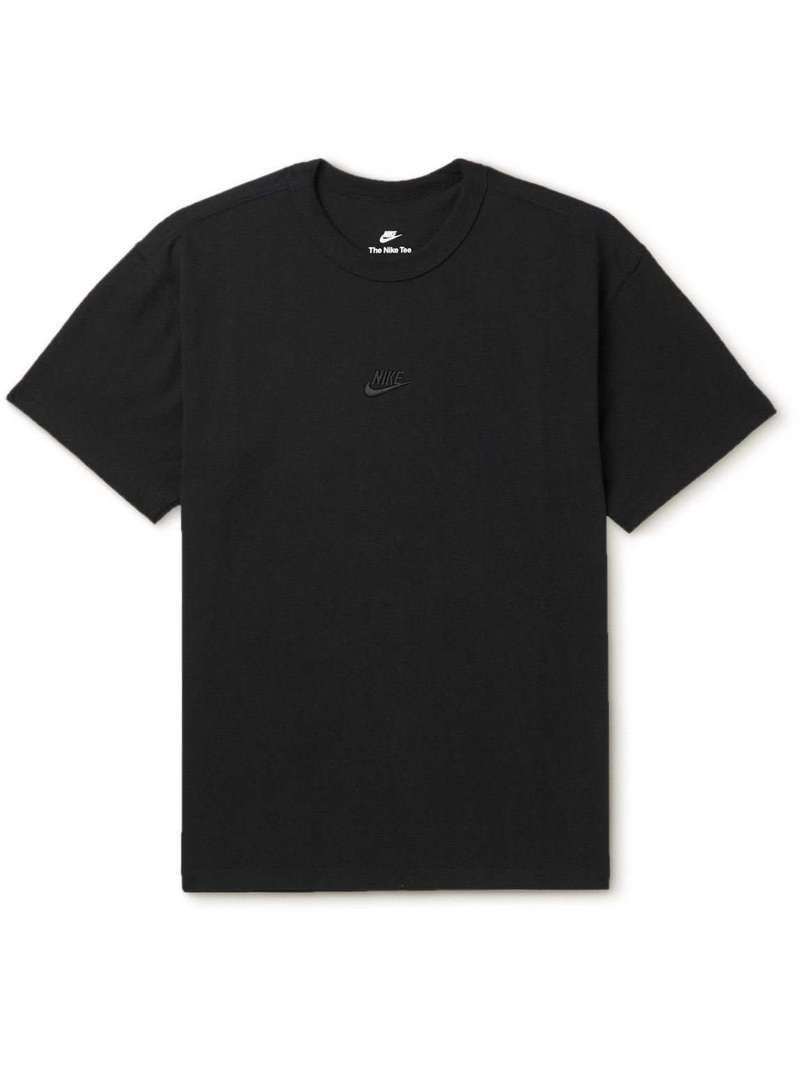 Shop Nike Sportswear Premium Essentials Logo-embroidered Cotton-jersey T-shirt In Black