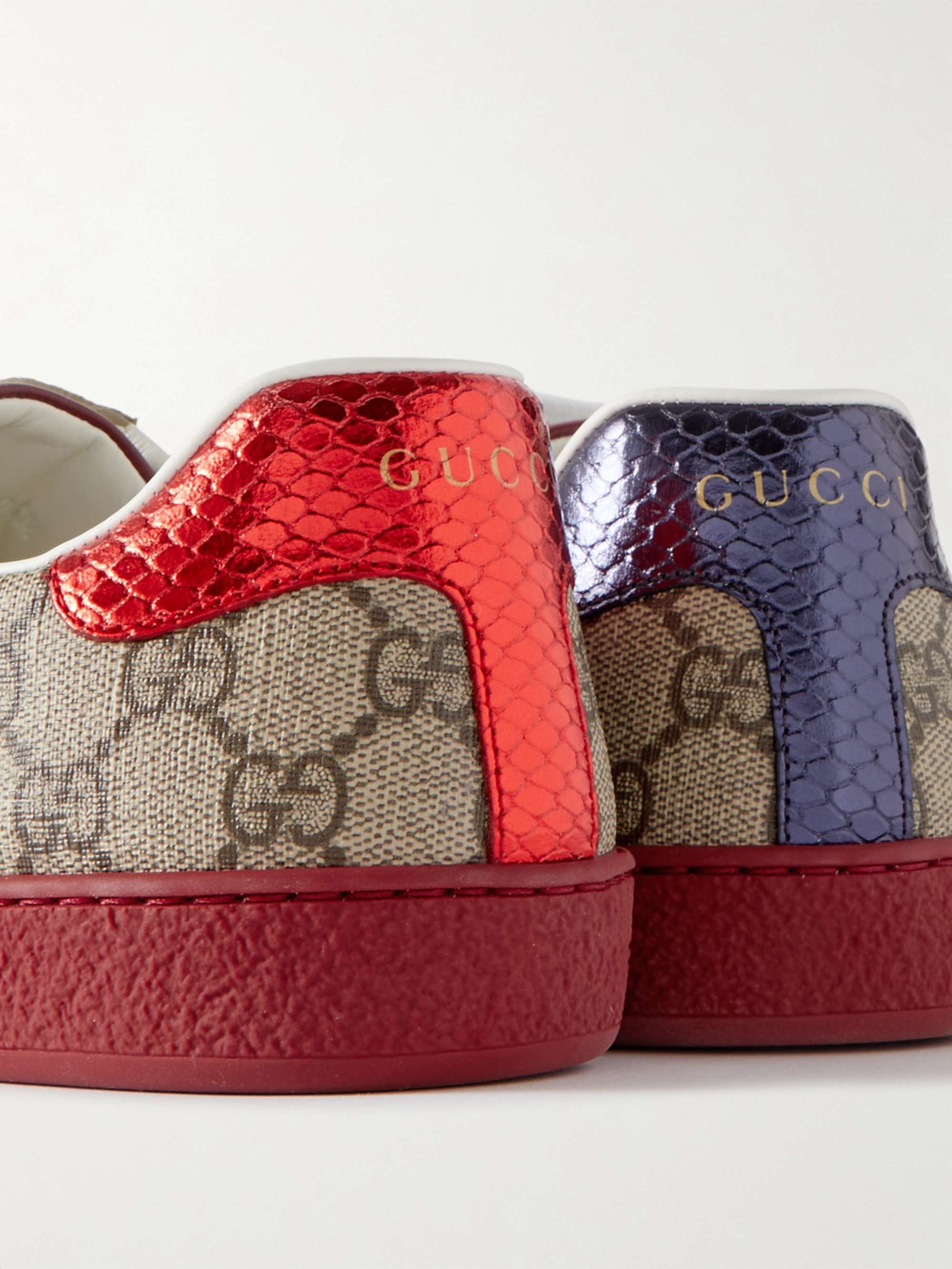 Ace Webbing-Trimmed Monogrammed Coated-Canvas Sneakers Ace Webbing-Trimmed Monogrammed Coated-Canvas Sneakers