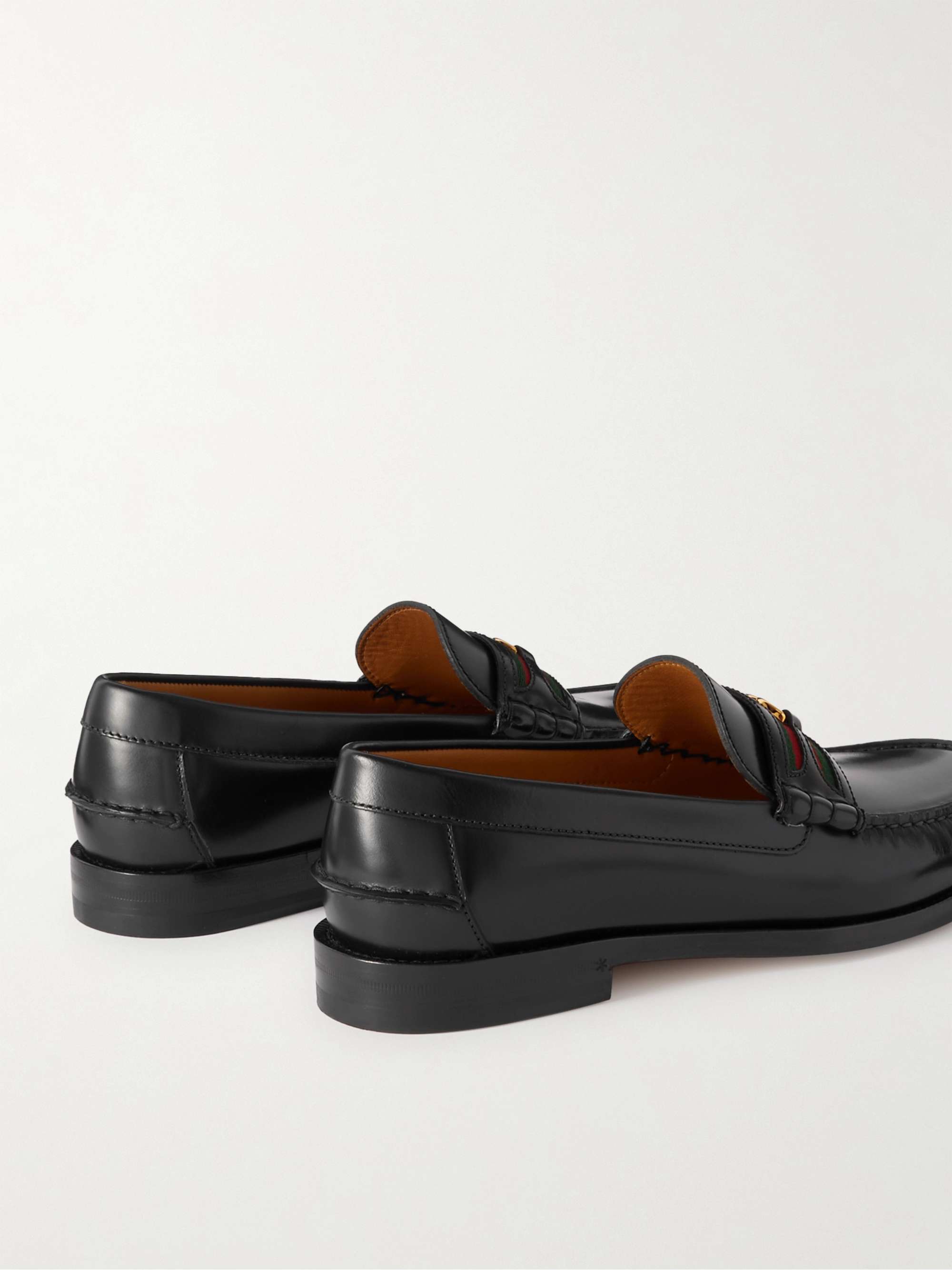GUCCI Kaveh Webbing-Trimmed Leather Loafers