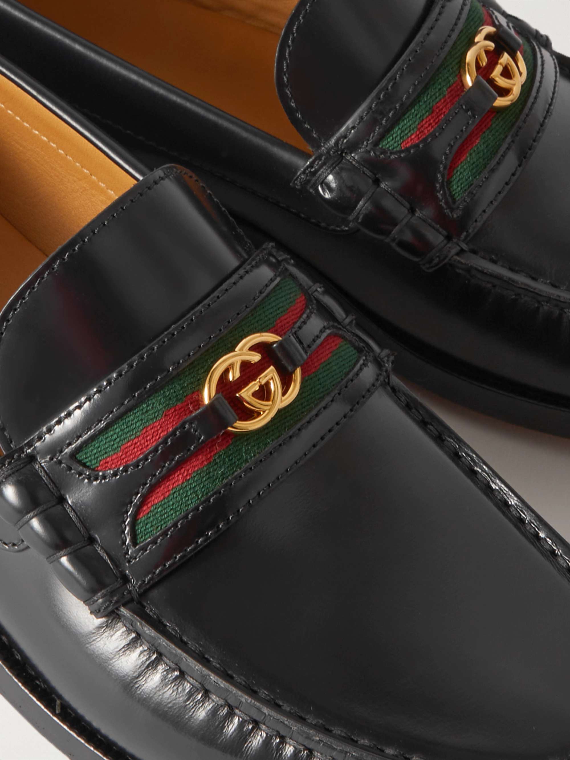GUCCI Kaveh Webbing-Trimmed Leather Loafers