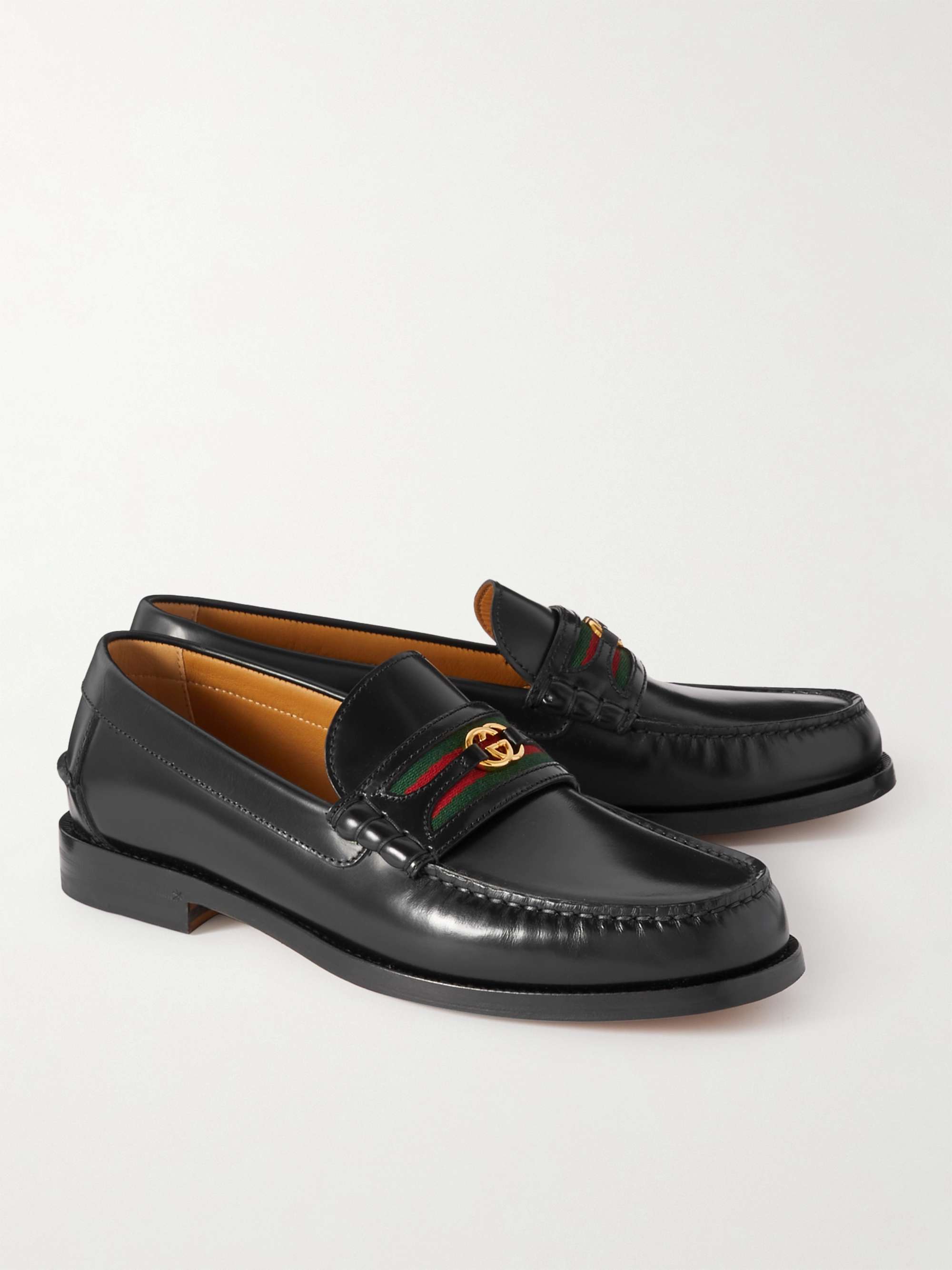 GUCCI Kaveh Webbing-Trimmed Leather Loafers