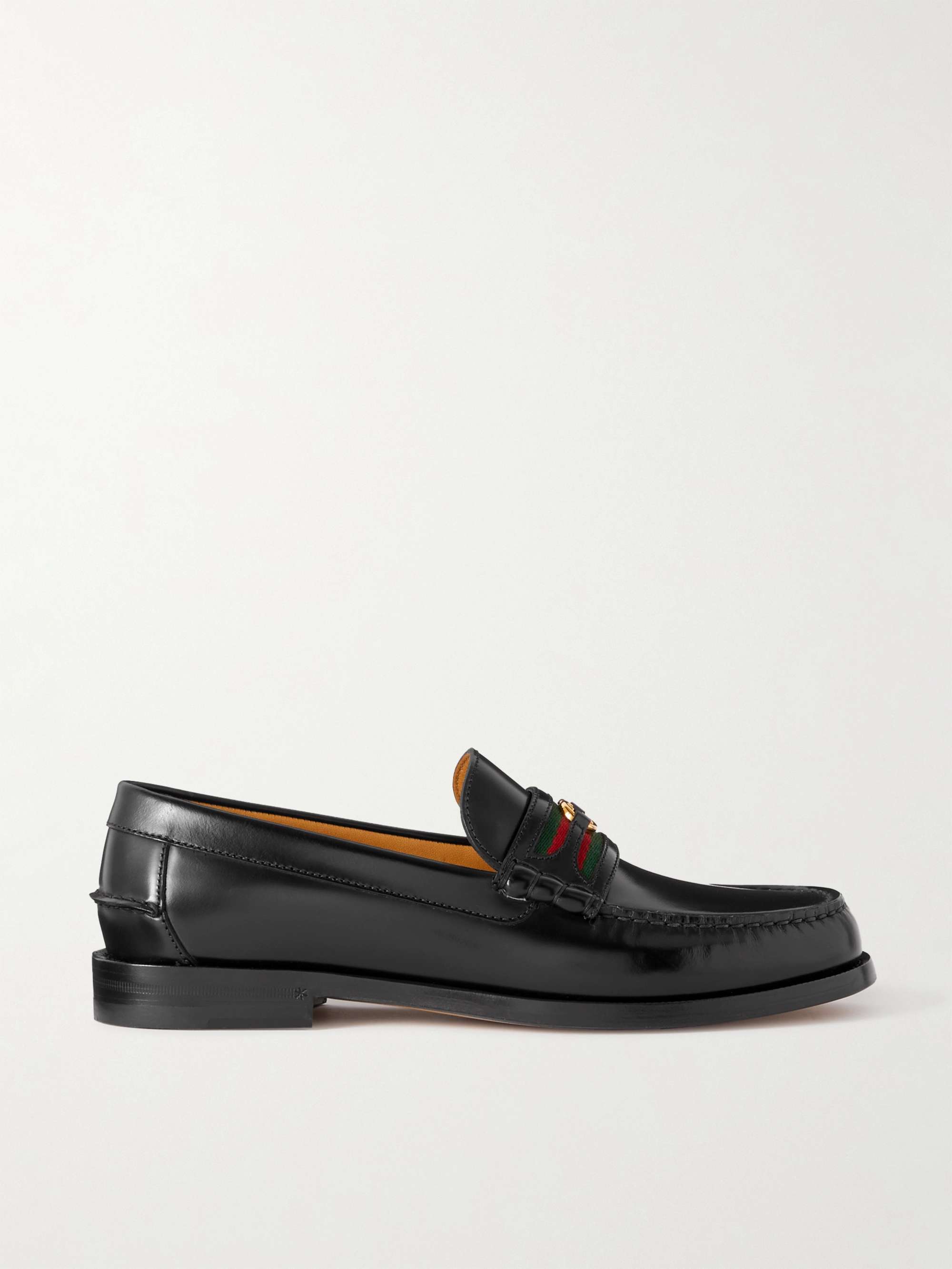 GUCCI Kaveh Webbing-Trimmed Leather Loafers