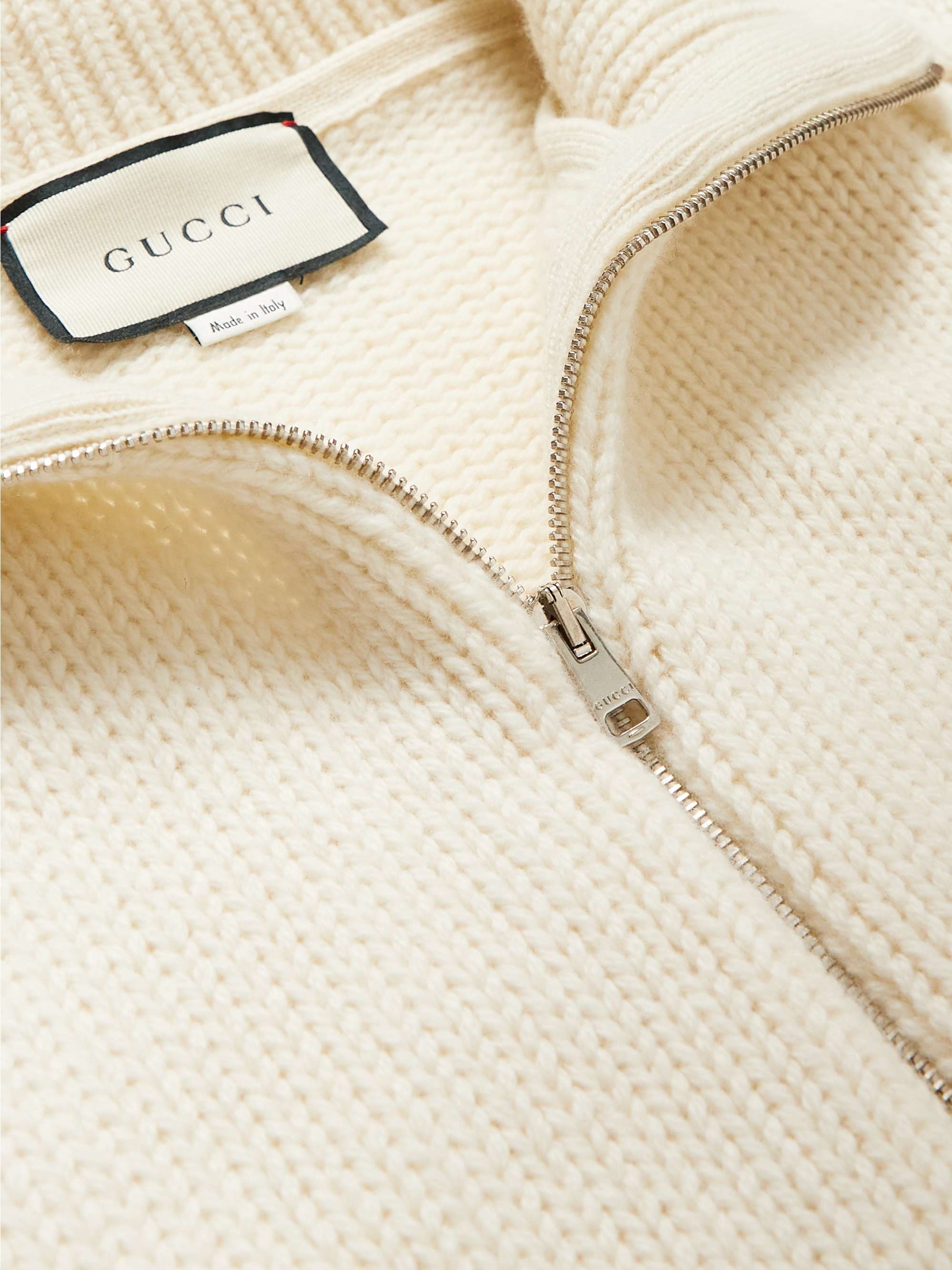 GUCCI Striped Cable-Knit Wool Zip-Up Cardigan