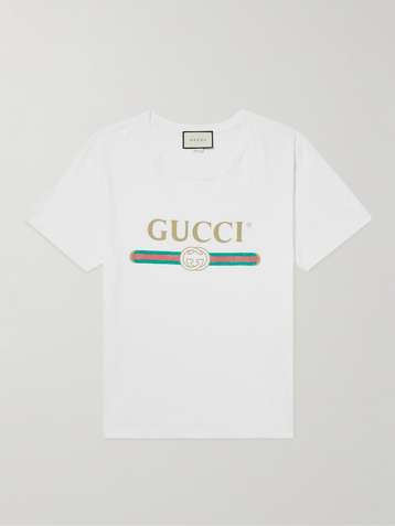 GUCCI Distressed Printed Cotton-Jersey T-Shirt