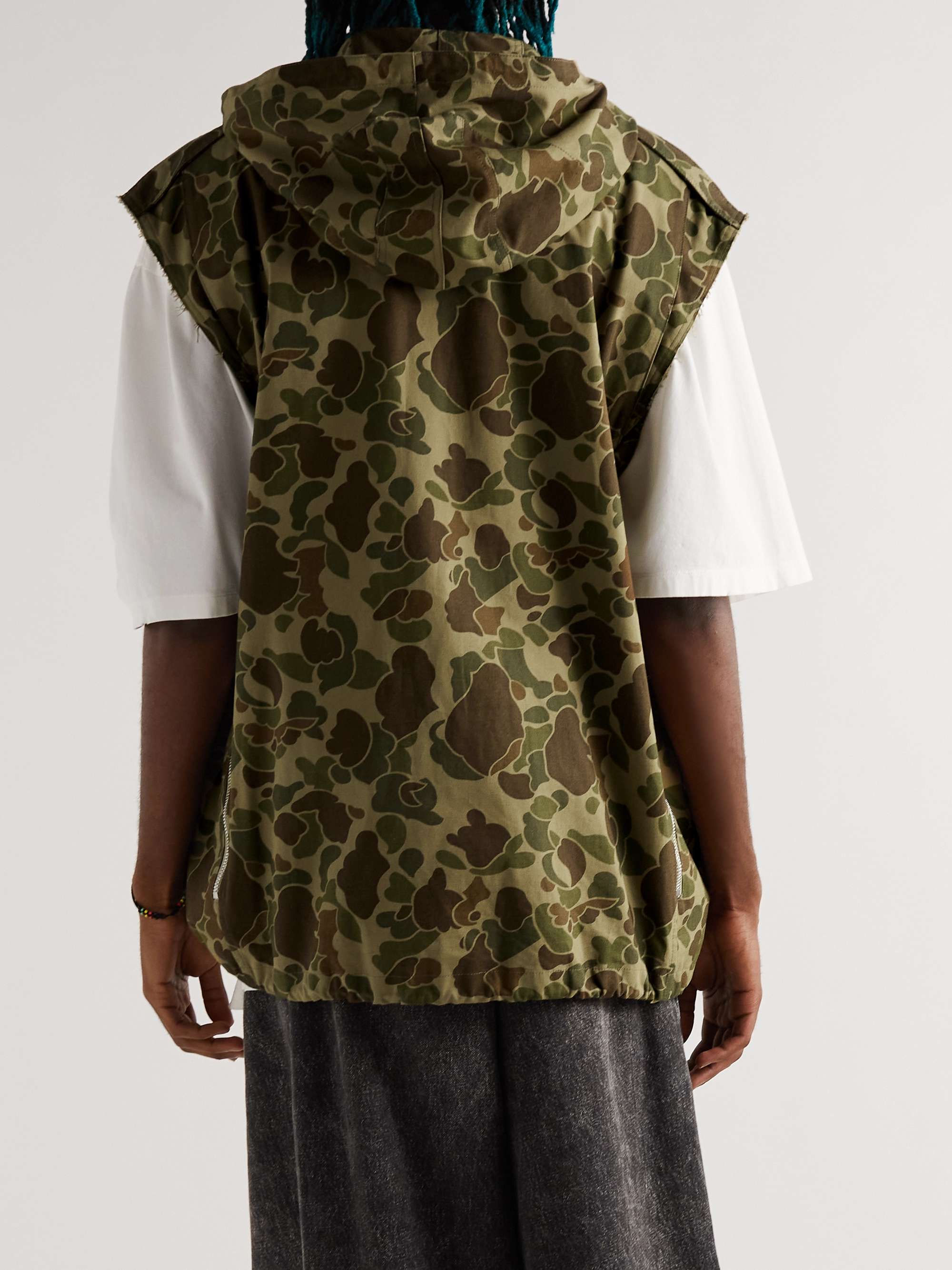 CELINE Camouflage-Print Cotton Hooded Gilet