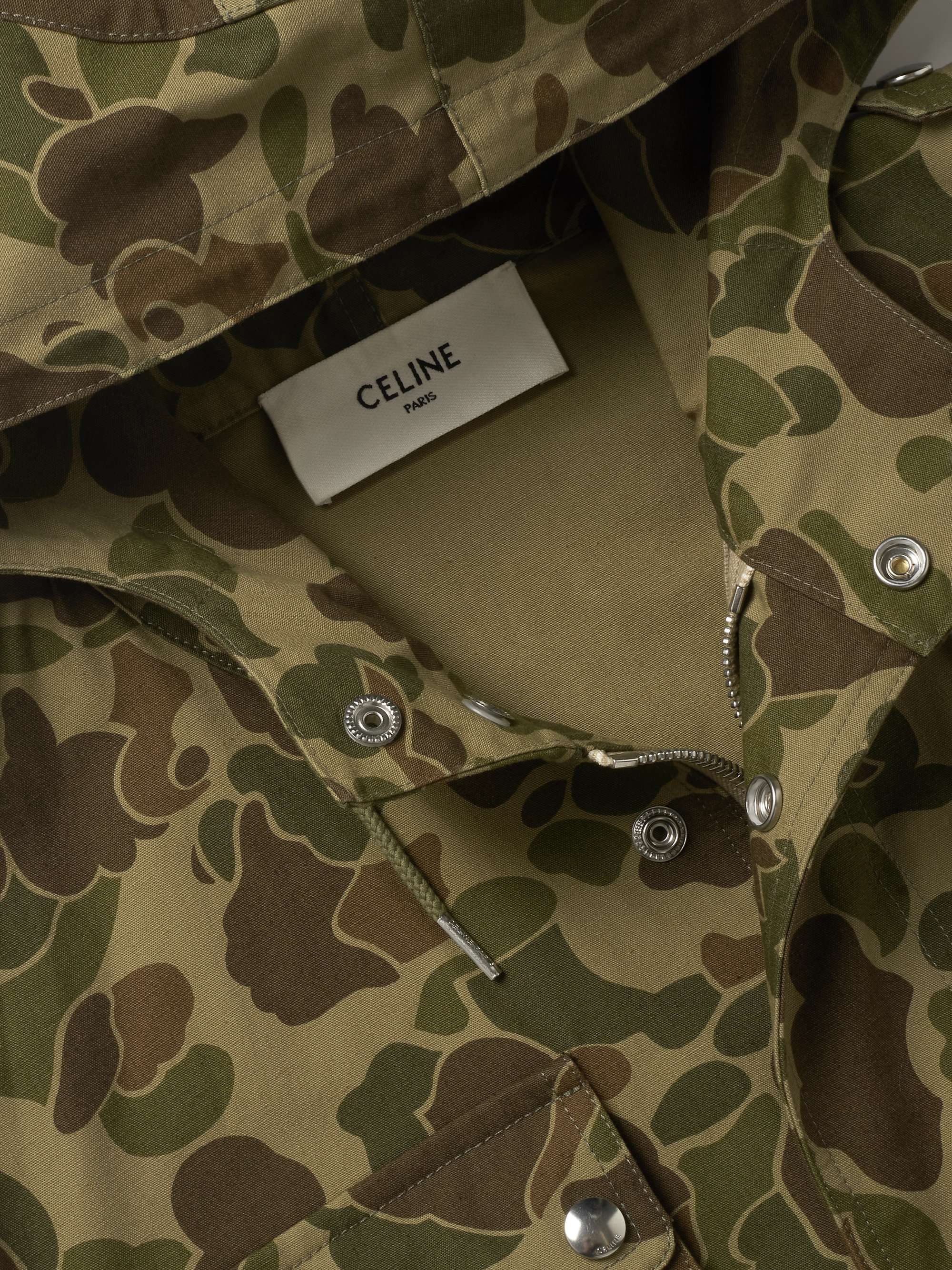 CELINE Camouflage-Print Cotton Hooded Gilet