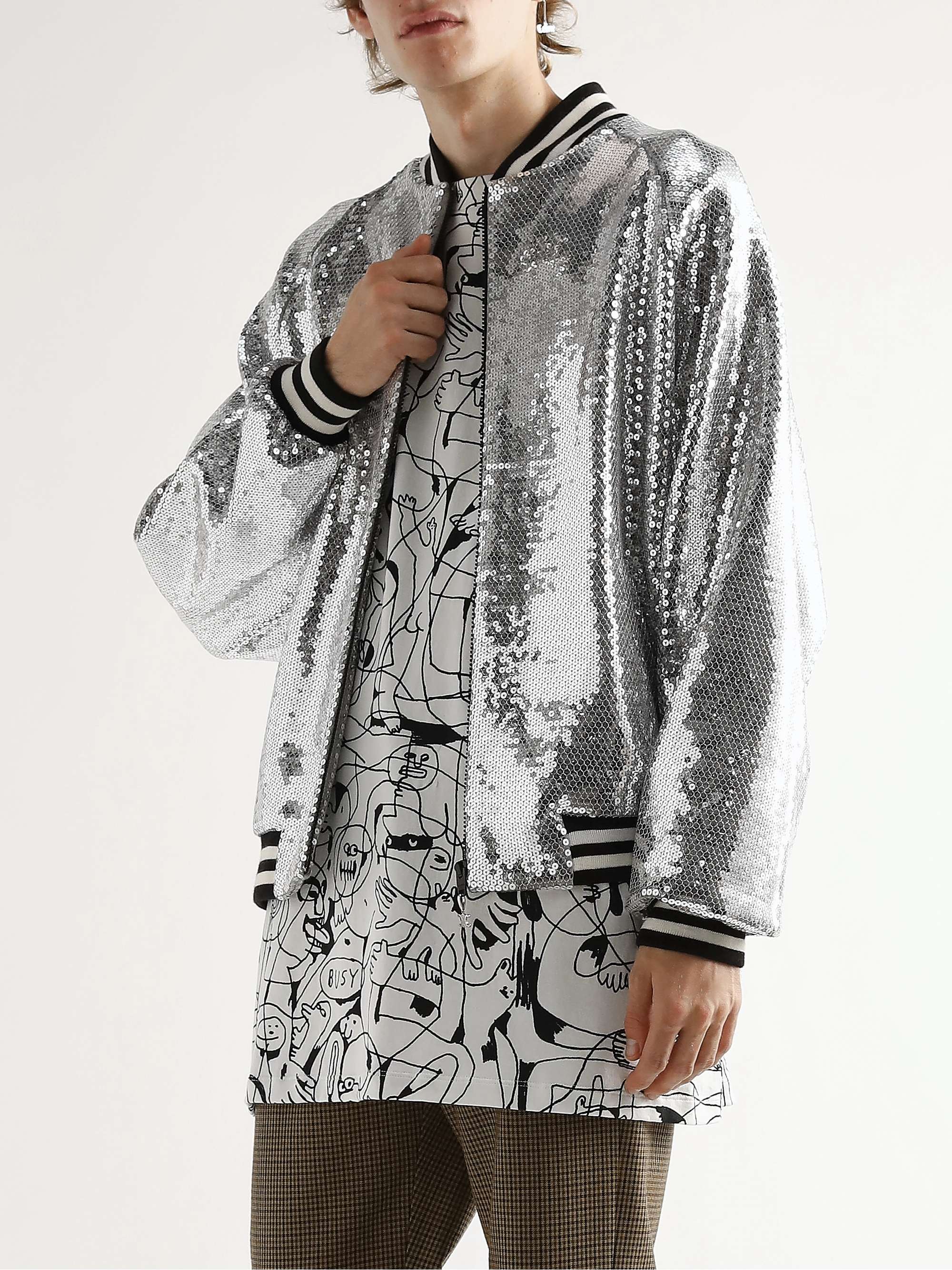 CELINE HOMME Sequin-Embellished Leather Blouson Jacket