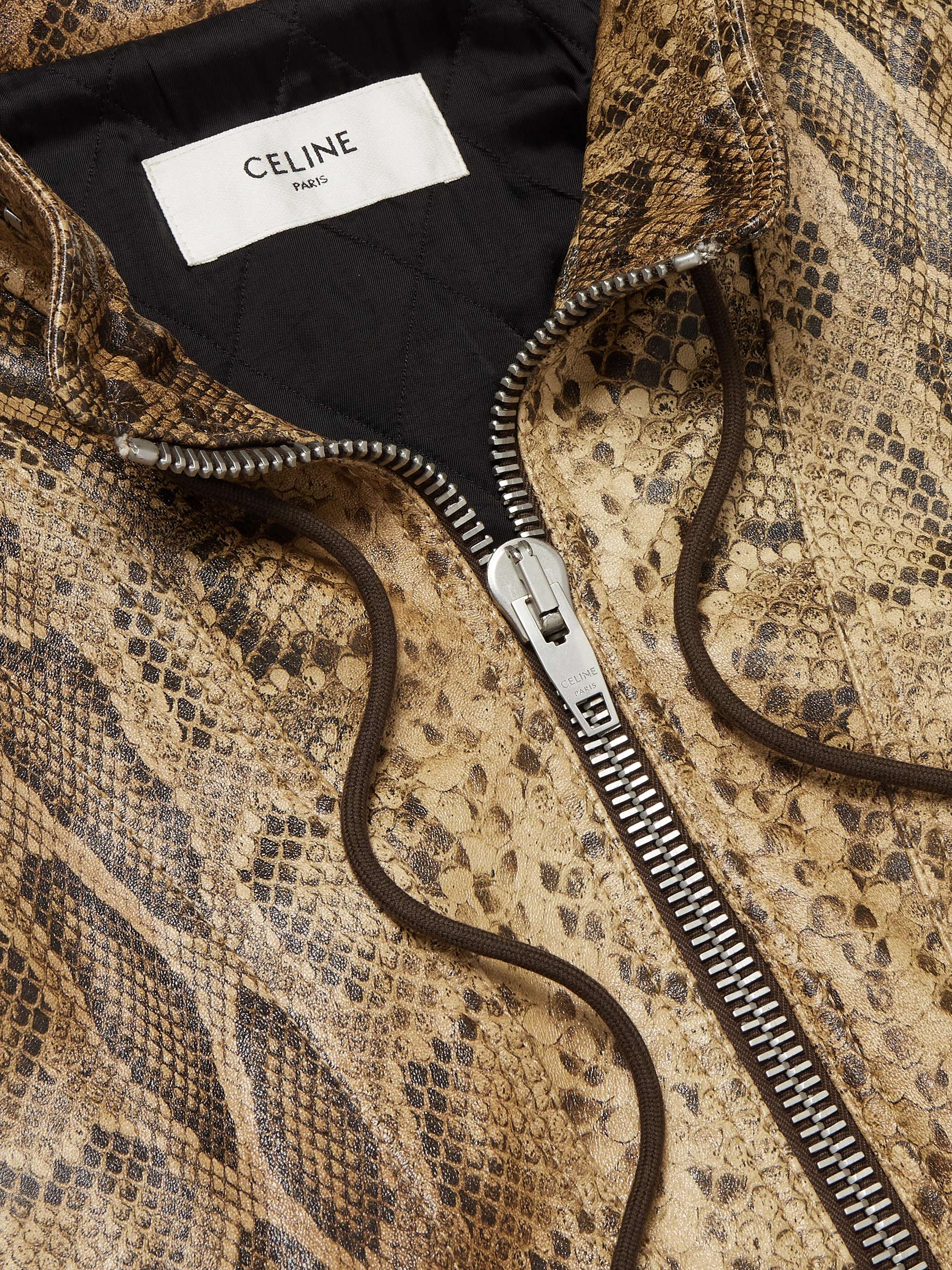 CELINE Convertible Zip-Detailed Snake-Effect Leather Jacket