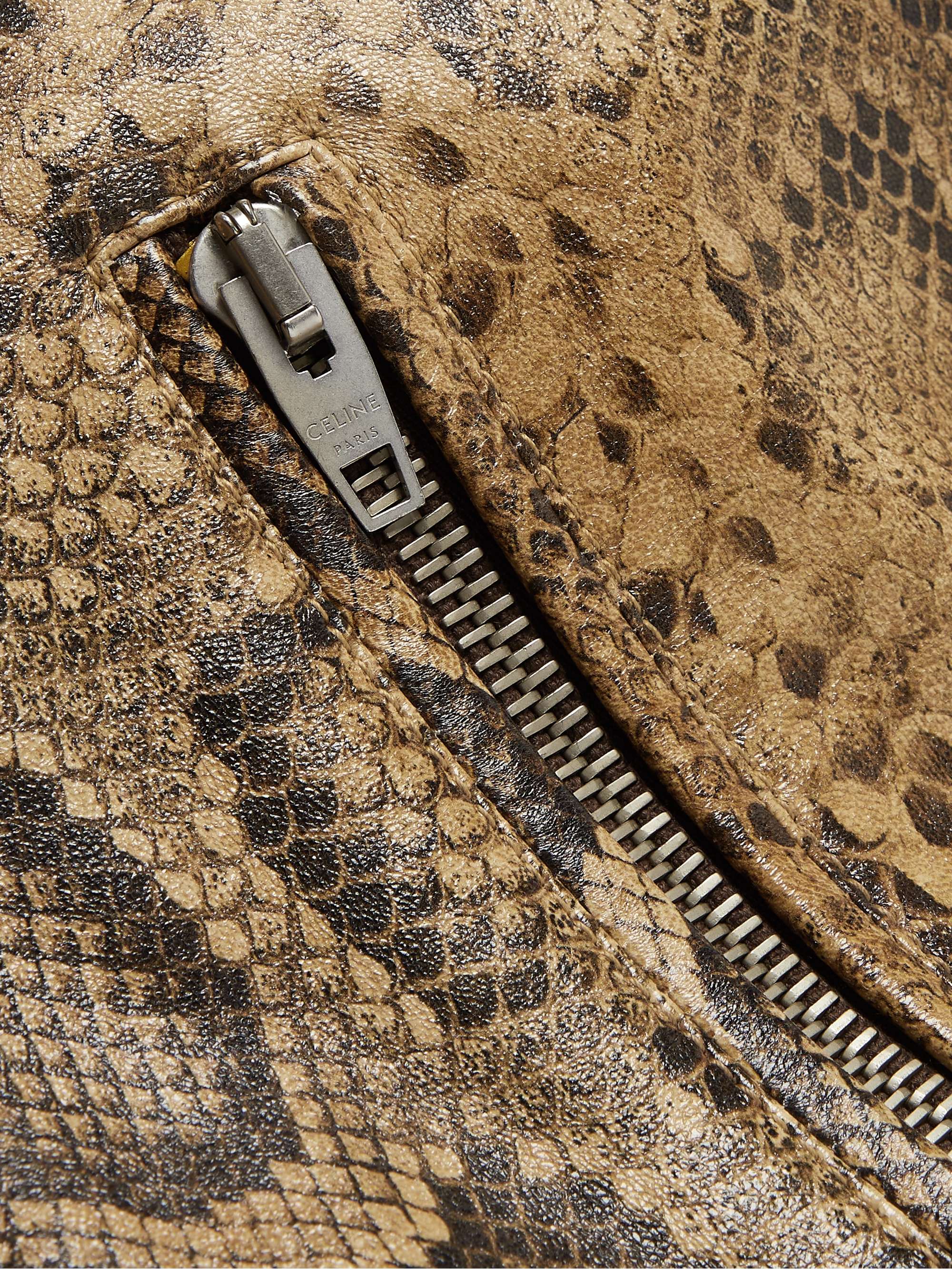 CELINE Convertible Zip-Detailed Snake-Effect Leather Jacket