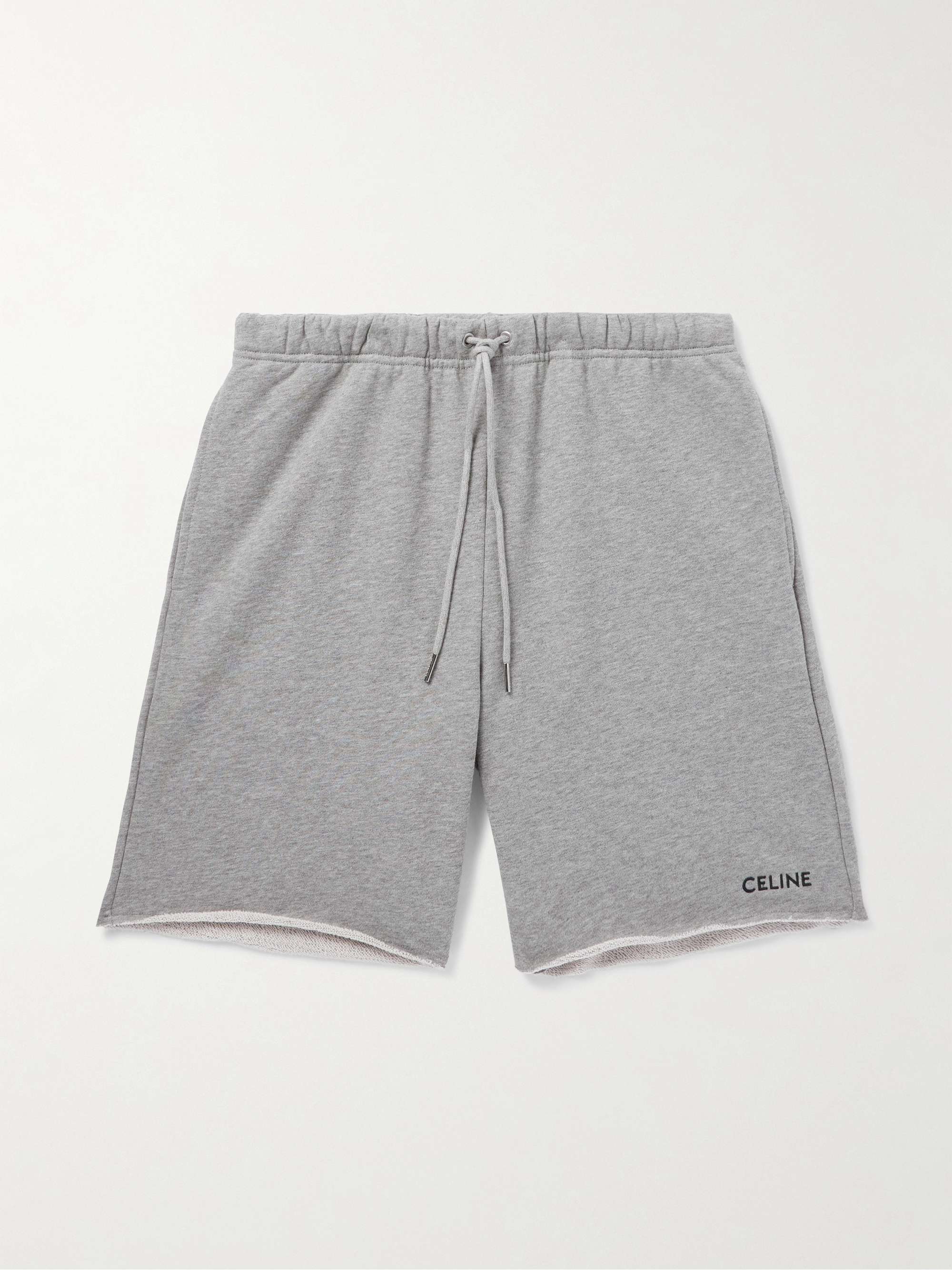 CELINE HOMME Wide-Leg Logo-Print Cotton-Jersey Drawstring Shorts for ...