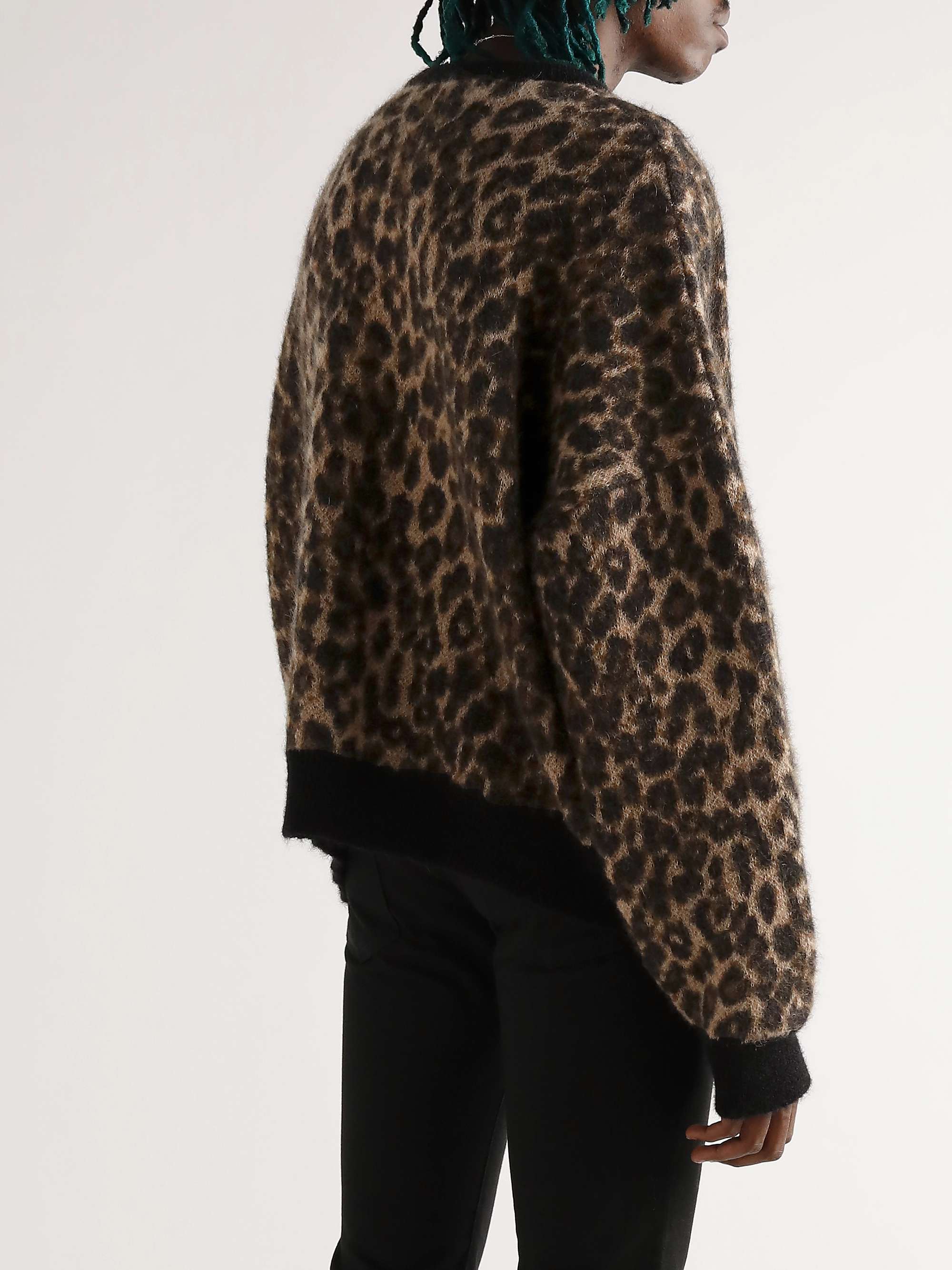 CELINE Studded Leopard-Print Mohair-Blend Sweater